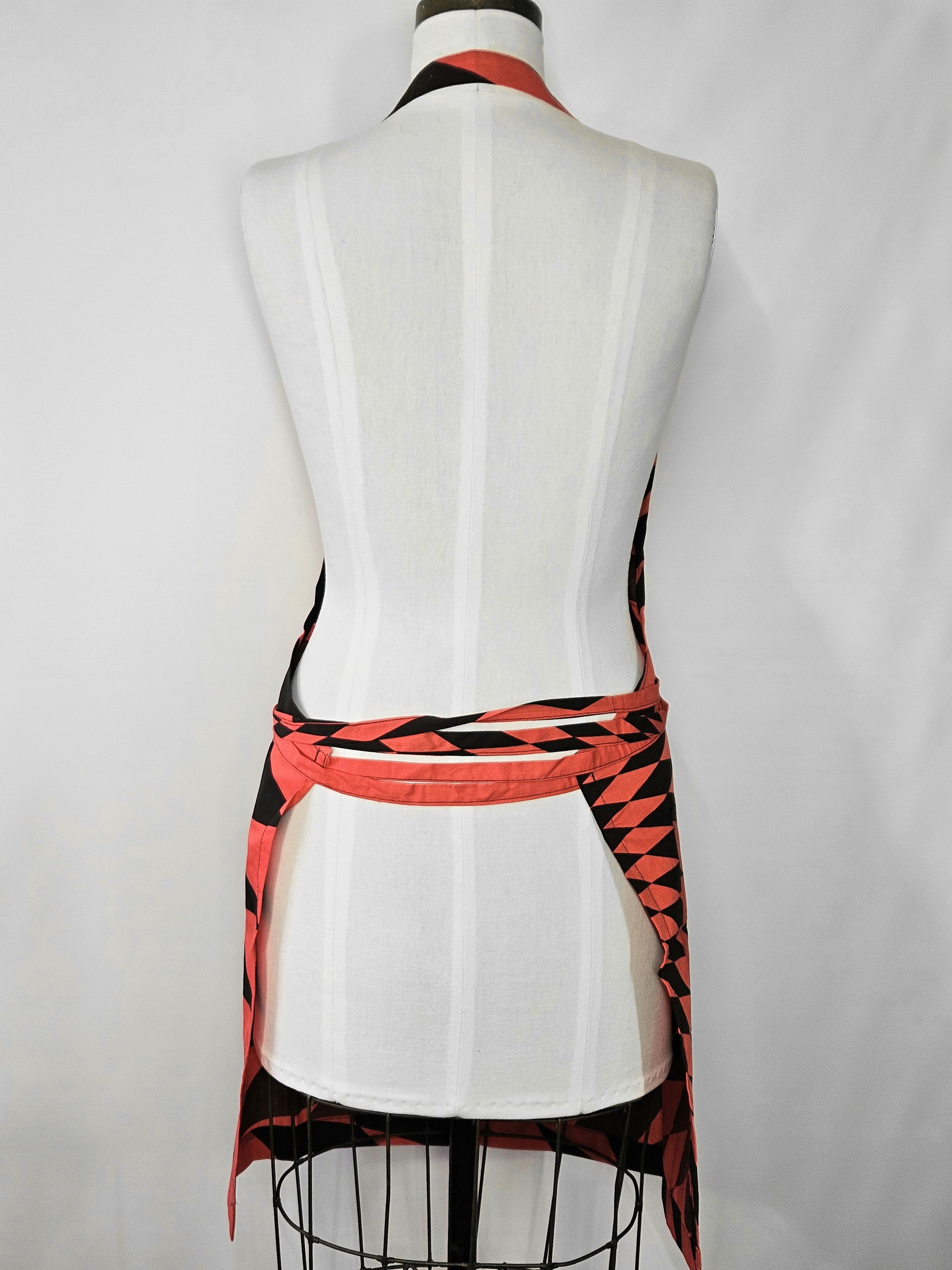 Handmade Apron Unisex M/L Black Red Diamond Pocket Extra Long Ties Size ONE SIZE - 3 Thumbnail