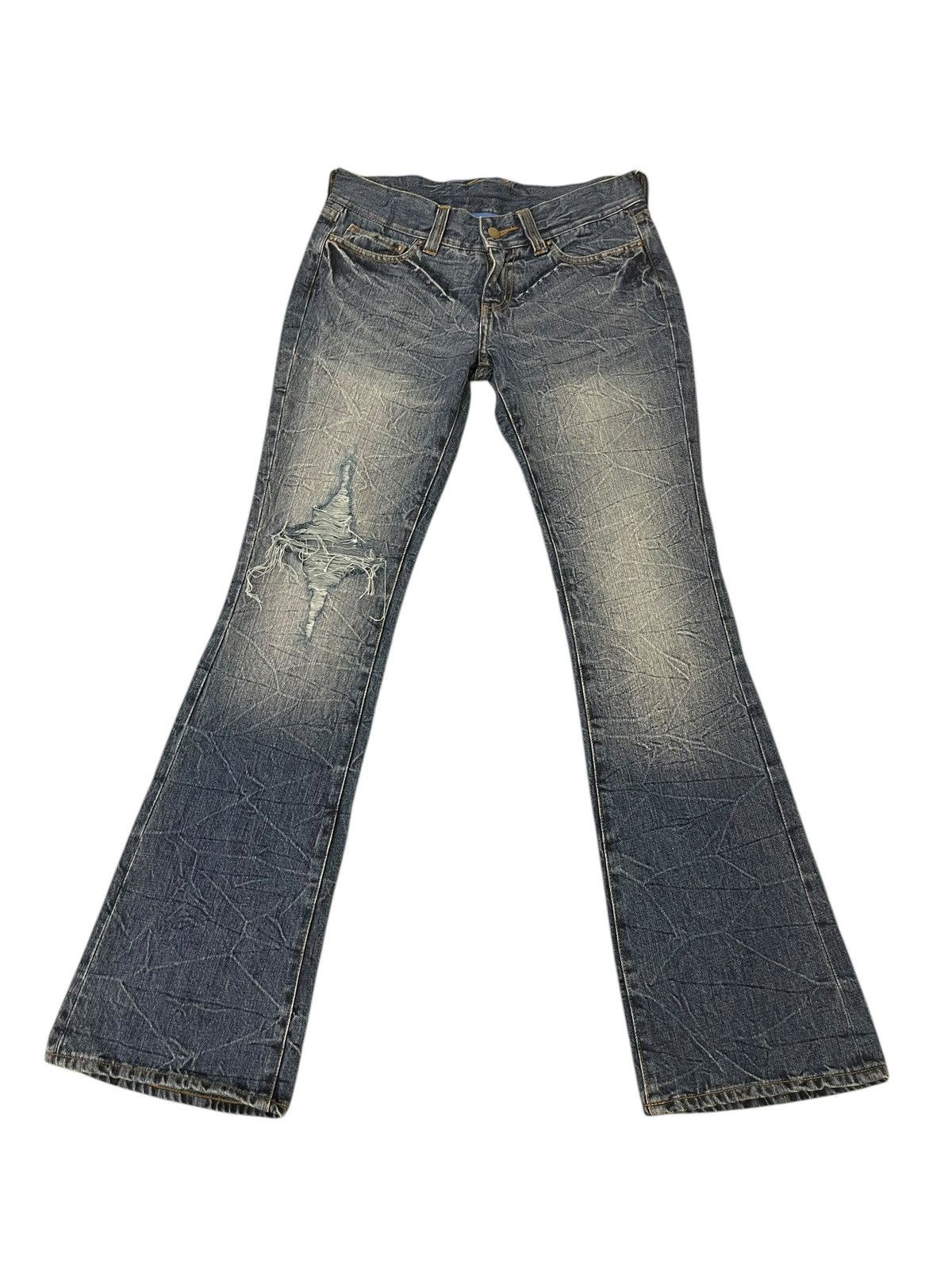 Japanese Brand Flare Jeans Unknown Washed Denim Distress Boot Cut 1🟦1 Size US 29 - 2 Thumbnail