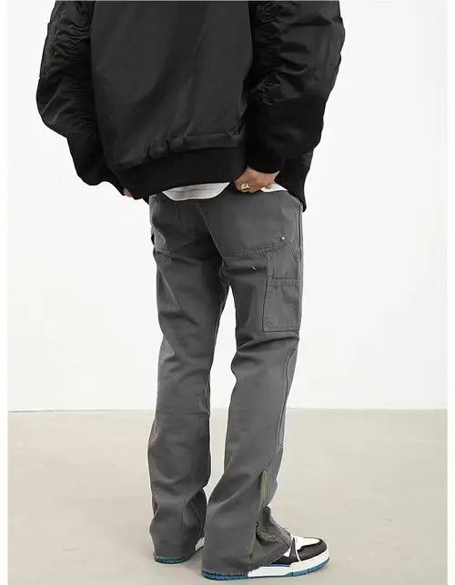 image of Vintage Vibe Cleanfit Flared Carpenter Pants in Grey, Men's (Size 28)
