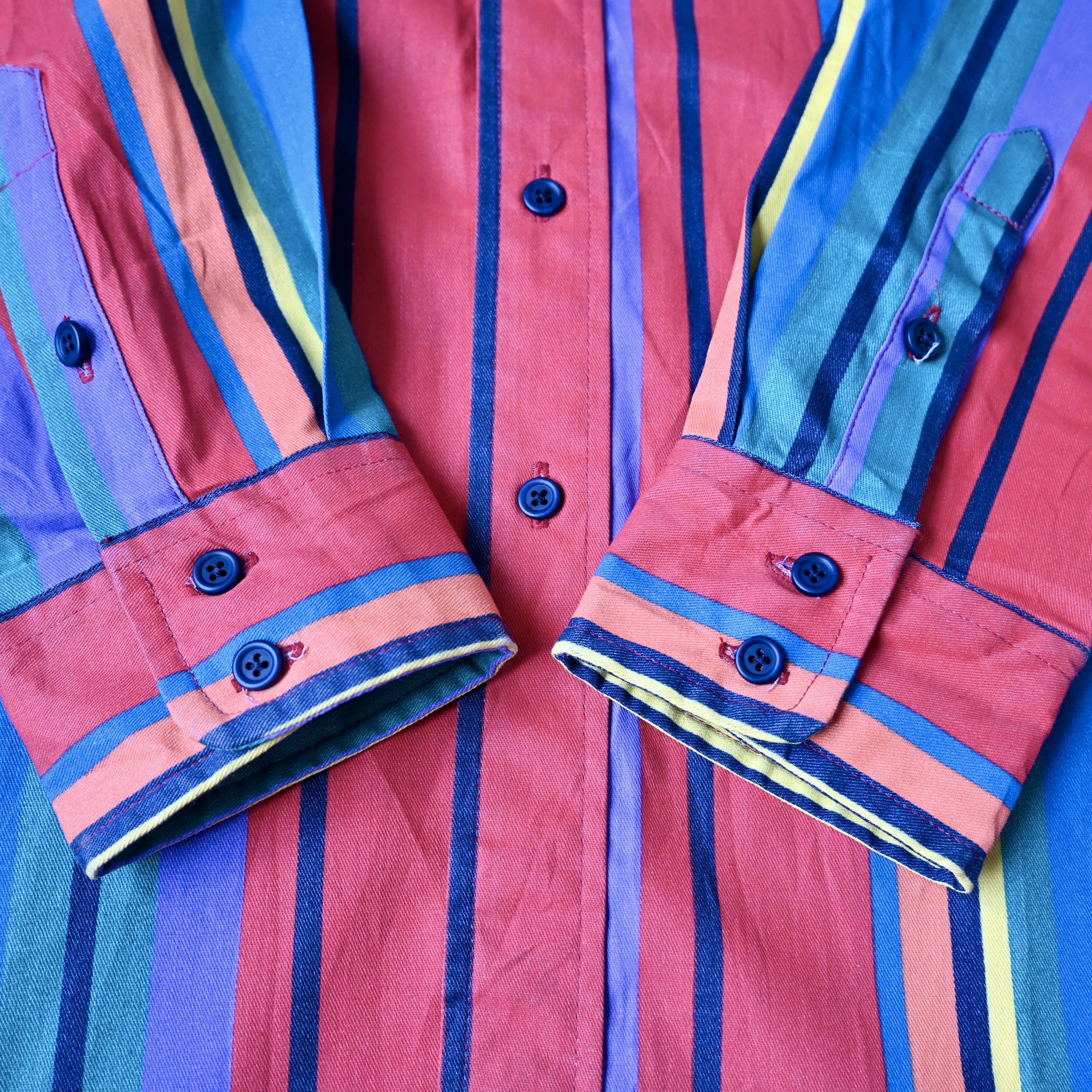 Vintage VTG 90s Wrangler Brushpopper cape shirt rainbow stripe 17.5 Size US XL / EU 56 / 4 - 10 Thumbnail