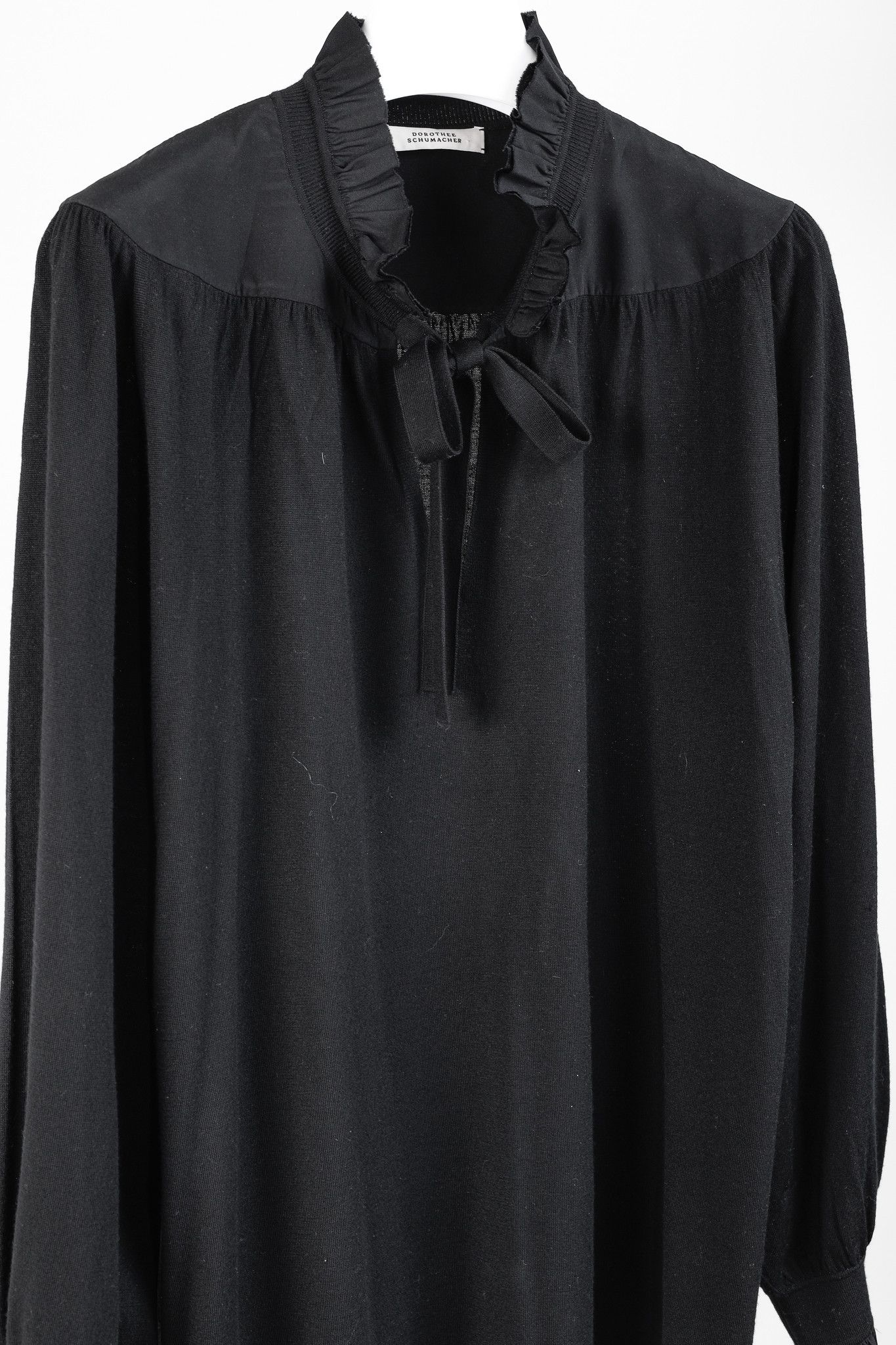 DOROTHEE SCHUMACHER Dorothee Schumacher Black Ruffle Tie-Neck Knit Blouse Size L / US 10 / IT 46 - 3 Thumbnail