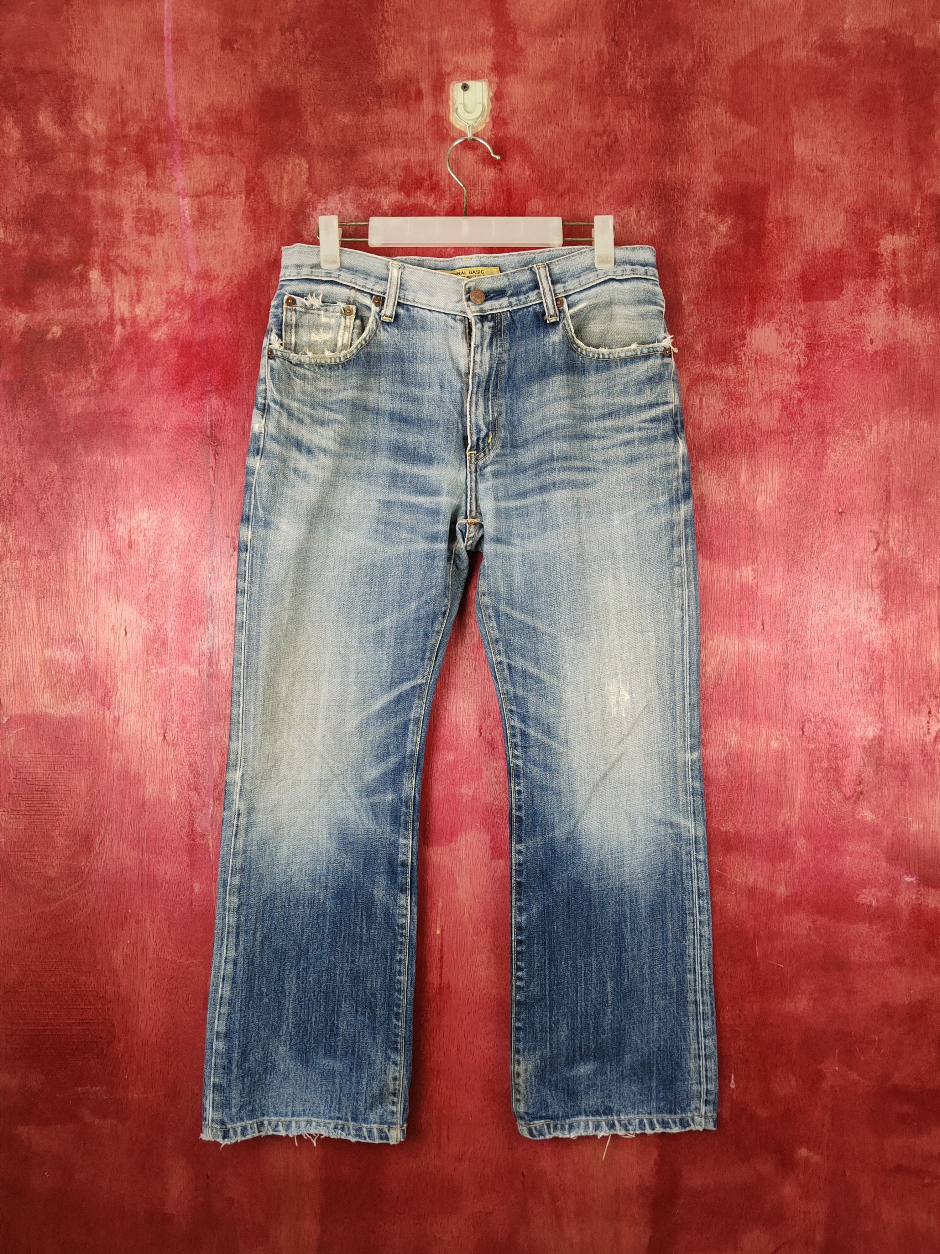 Japanese Brand Uniqlo Blue Faded Distressed Ripped Boot Cut Jeans #S1674 Size US 32 / EU 48 - 1 Thumbnail