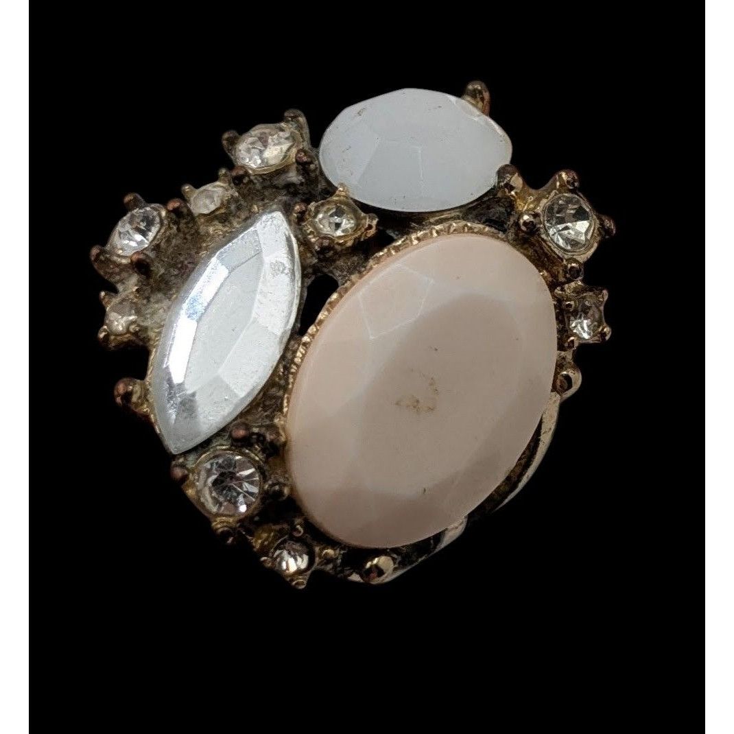 Other Vintage Glam Statement Ring With Rhinestones & Faceted Cream Size ONE SIZE - 1 Thumbnail
