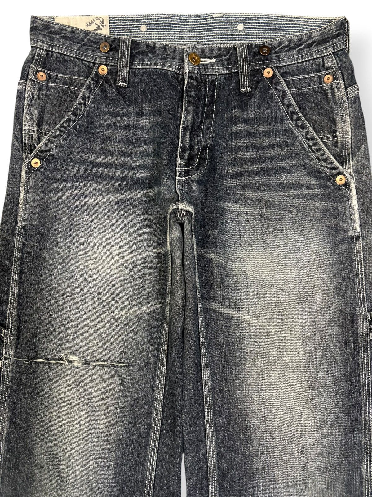 Japanese Brand Y2K Free Gate United Work Buckle Back Baggy Carpenter Jeans Size US 32 / EU 48 - 3 Thumbnail