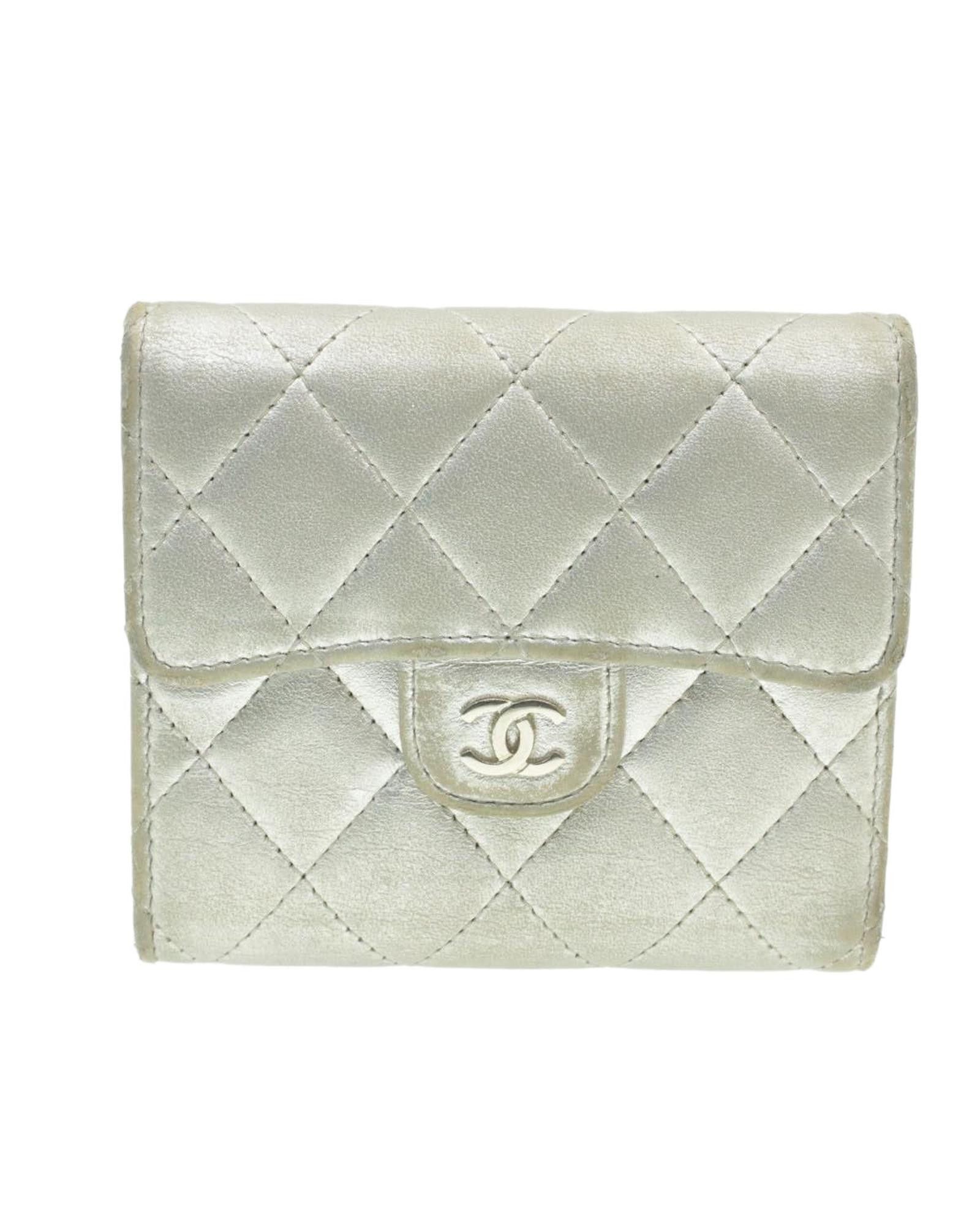 image of Chanel Matelasse Bifold Wallet With Silver Cc Logo, Women's