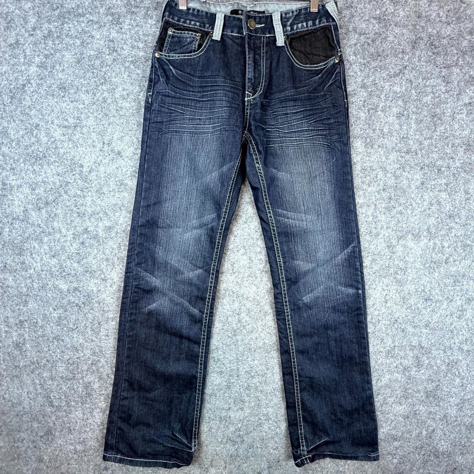 Carbon Carbon Black Jeans 28 Blue Straight Flap Pocket Y2K Grunge Size 28" / US 6 / IT 42 - 2 Thumbnail