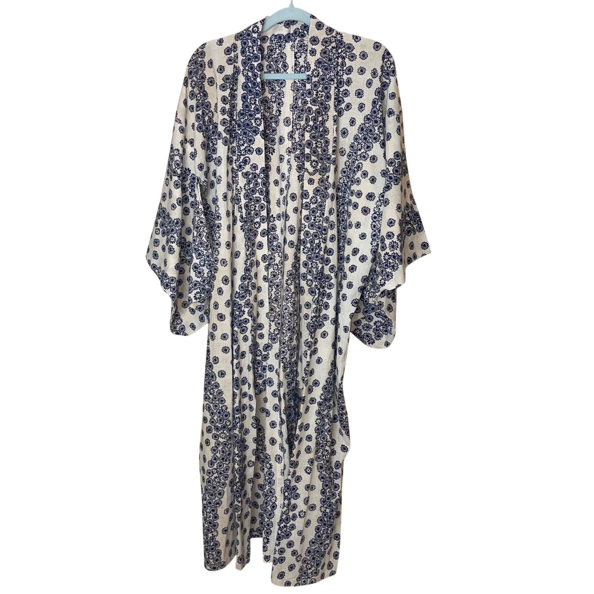 Vintage Womens Robe One Size Cream Floral Wrap