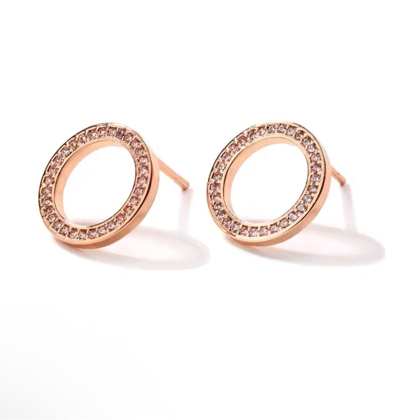 Other Circle Stud Earrings with Crystal Cubic Zirconia Minimalist Size ONE SIZE - 2 Thumbnail