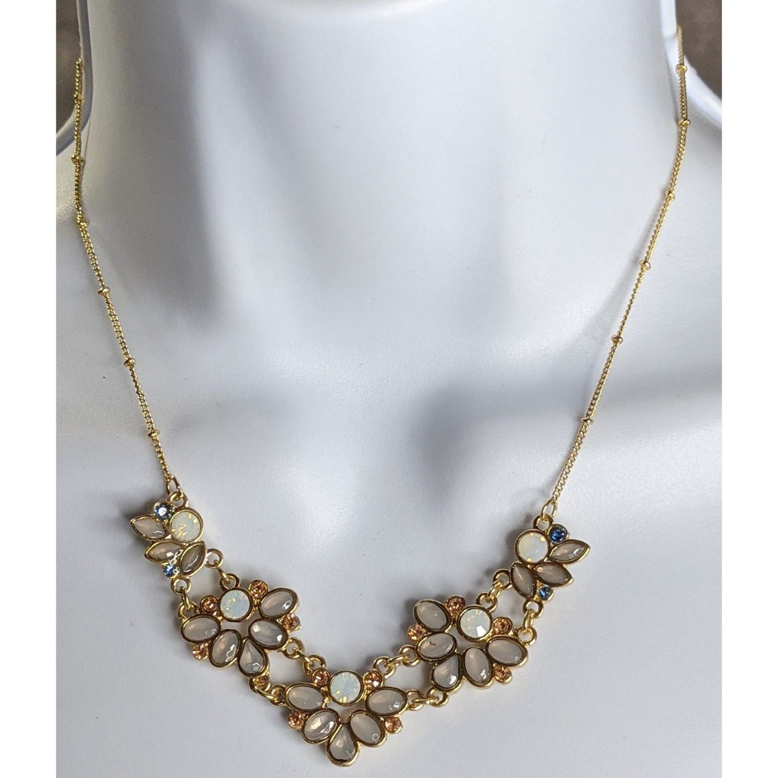 Other Floral Gold Tone Necklace With Faux Opal & Rhinestone Accent Size ONE SIZE - 1 Thumbnail