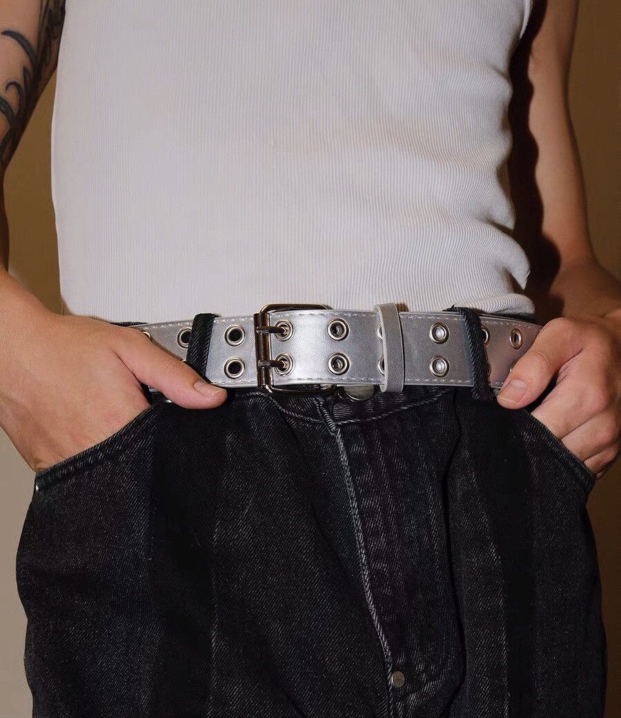 Japanese Brand × Vintage Outdoor y2k punk metallic pu leather double eyelet belt Size ONE SIZE - 1 Thumbnail