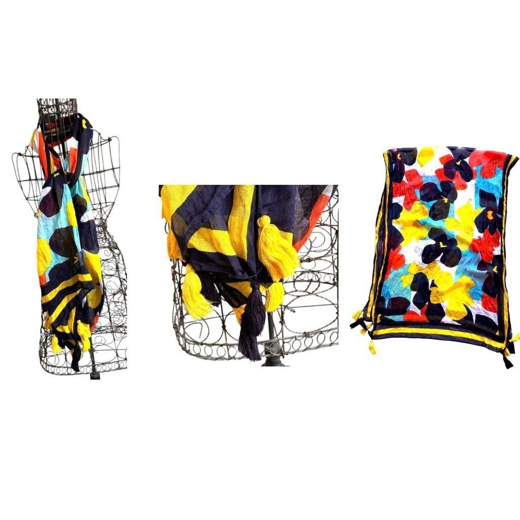 Vintage Vintage Flower Power Scarf Long Tassel Corners 74 in L x 31 Size ONE SIZE - 2 Thumbnail