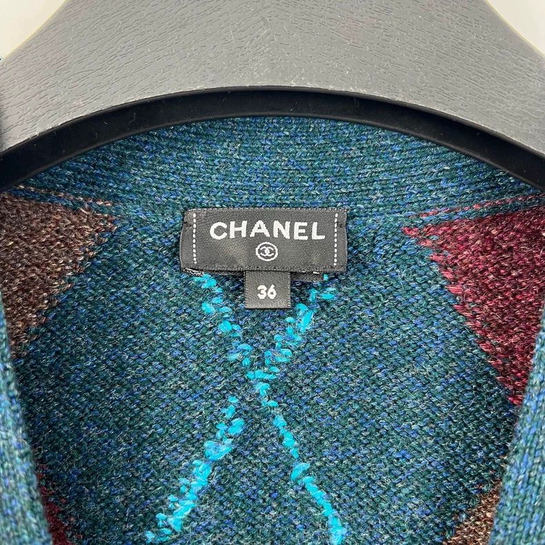 Chanel Chanel 24A blue and green knitted diamond plaid cardigan ve Size XS / US 0-2 / IT 36-38 - 4 Thumbnail
