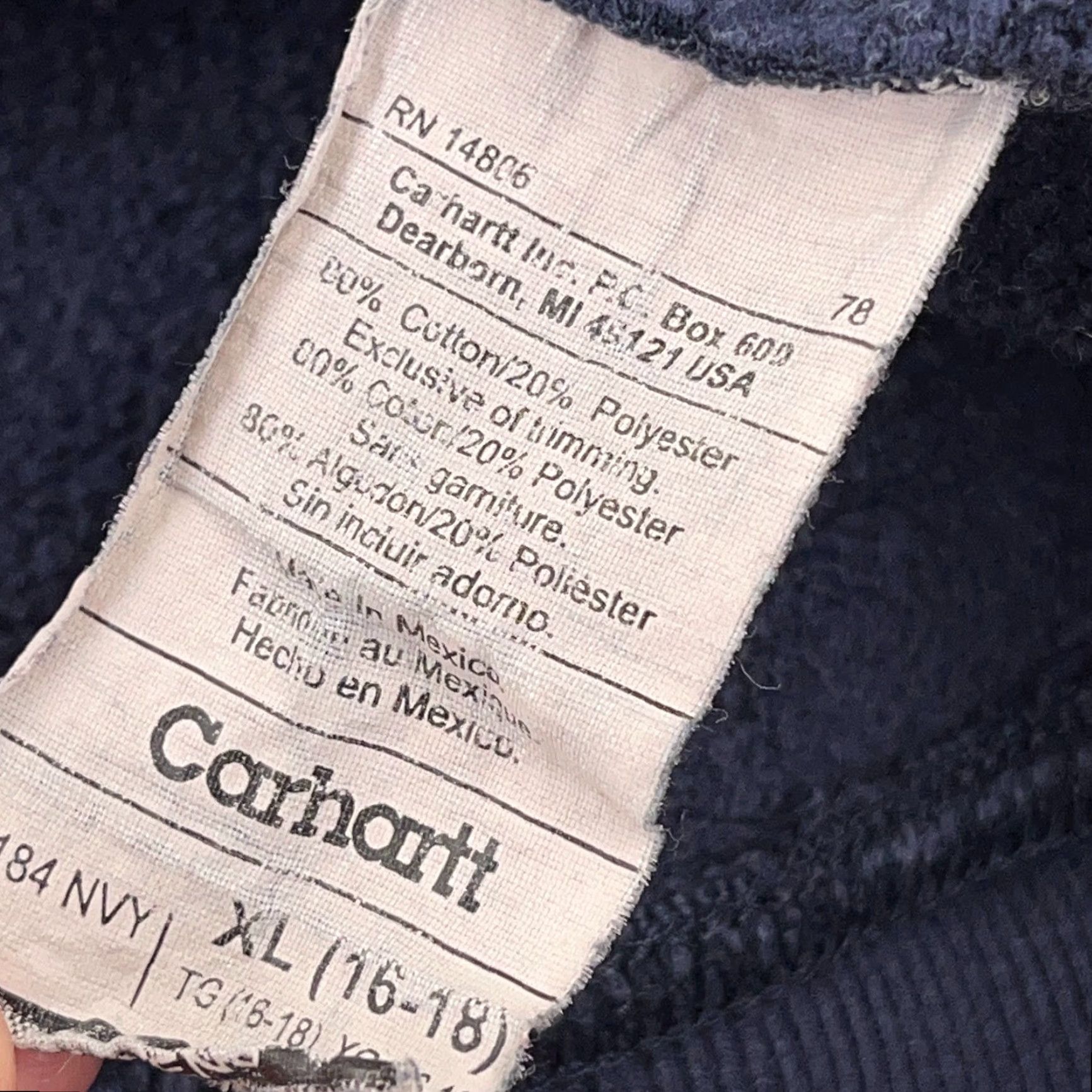 Carhartt VINTAGE Carhartt Hoodie Women XL Blue Sweatshirt Faded Navy 2000s Logo Pockets Hooded All Seasons Lightweight Pullover Casual Workwear Activewear Size XL / US 12-14 / IT 48-50 - 6 Thumbnail