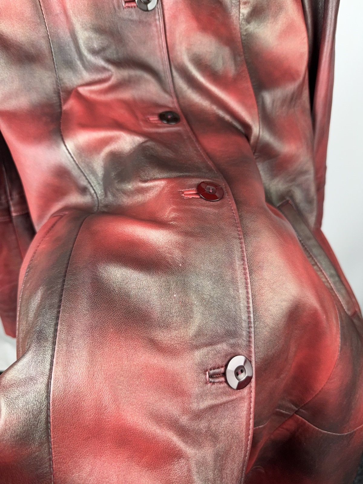 Japanese Brand 90s Y2K Avant-Garde Leather Coat Red Gradient Japan Western Size S / US 4 / IT 40 - 11 Thumbnail