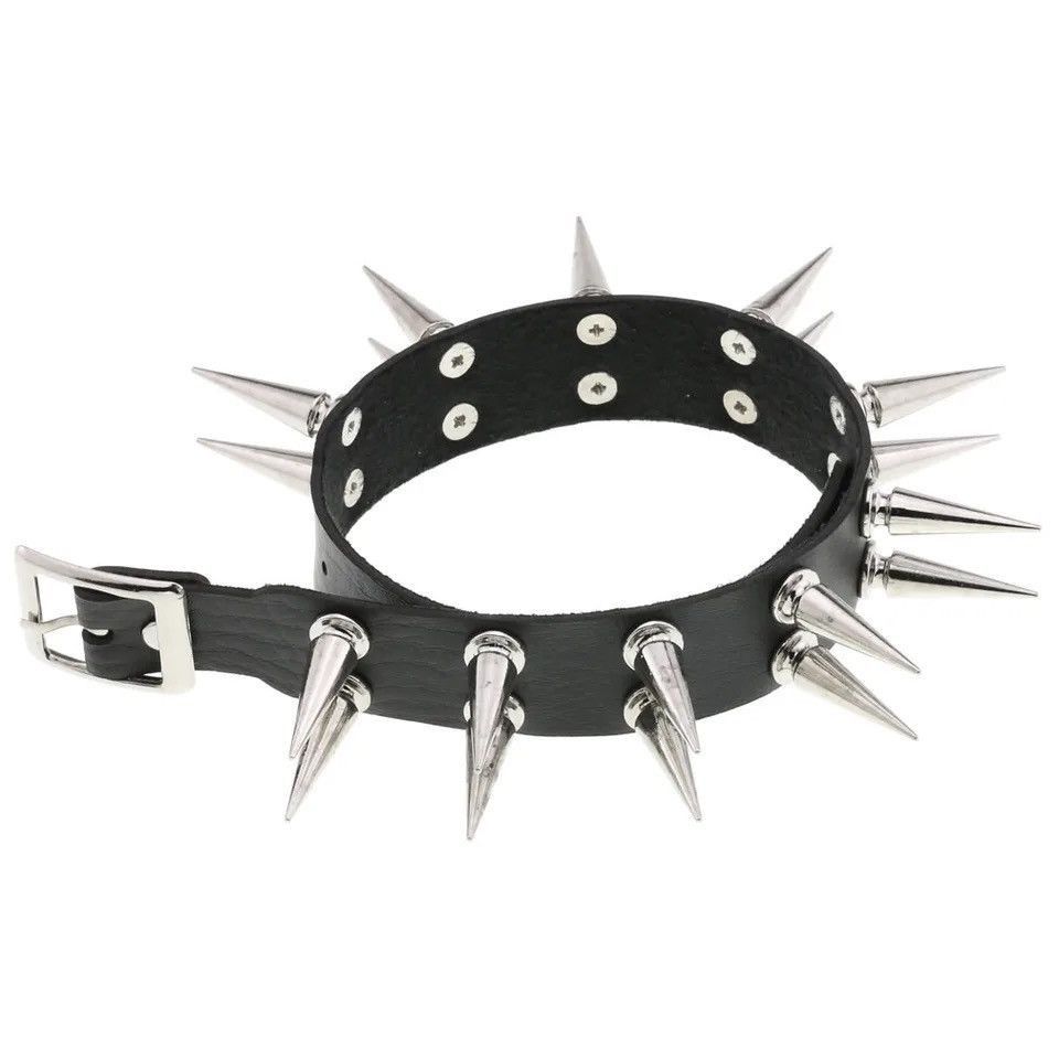 Other Long Spiked Choker Collar Leather Goth Necklace Size ONE SIZE - 2 Thumbnail