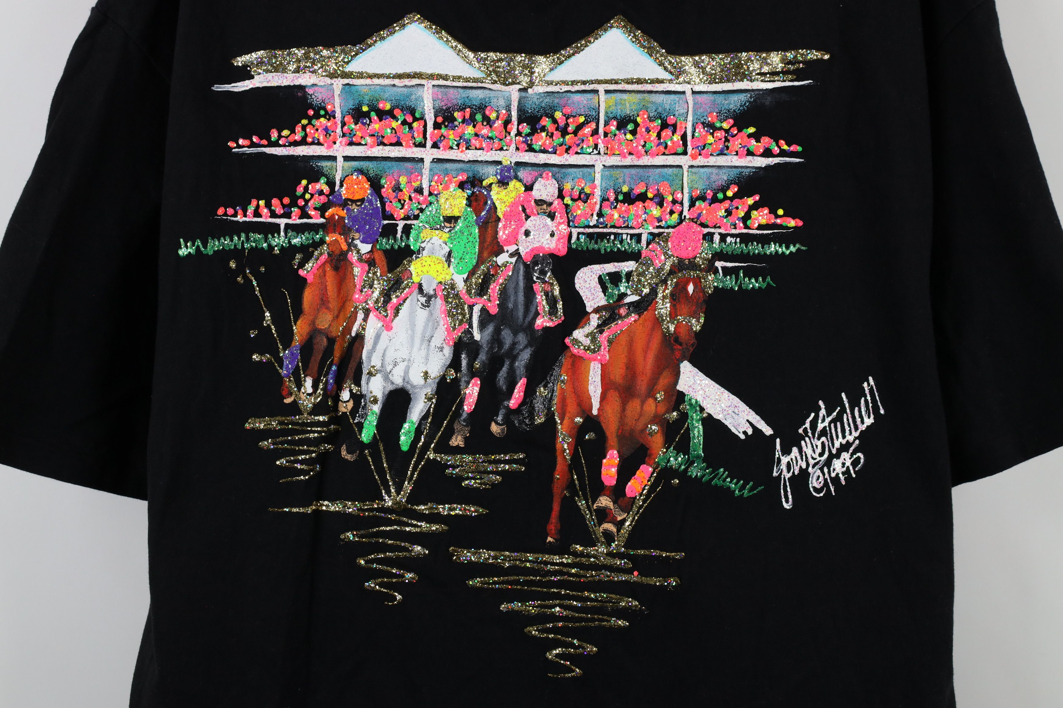 Vintage Vintage 90s Glue Horse Equestrian Racing T-Shirt Black USA Size XL / US 12-14 / IT 48-50 - 4 Thumbnail