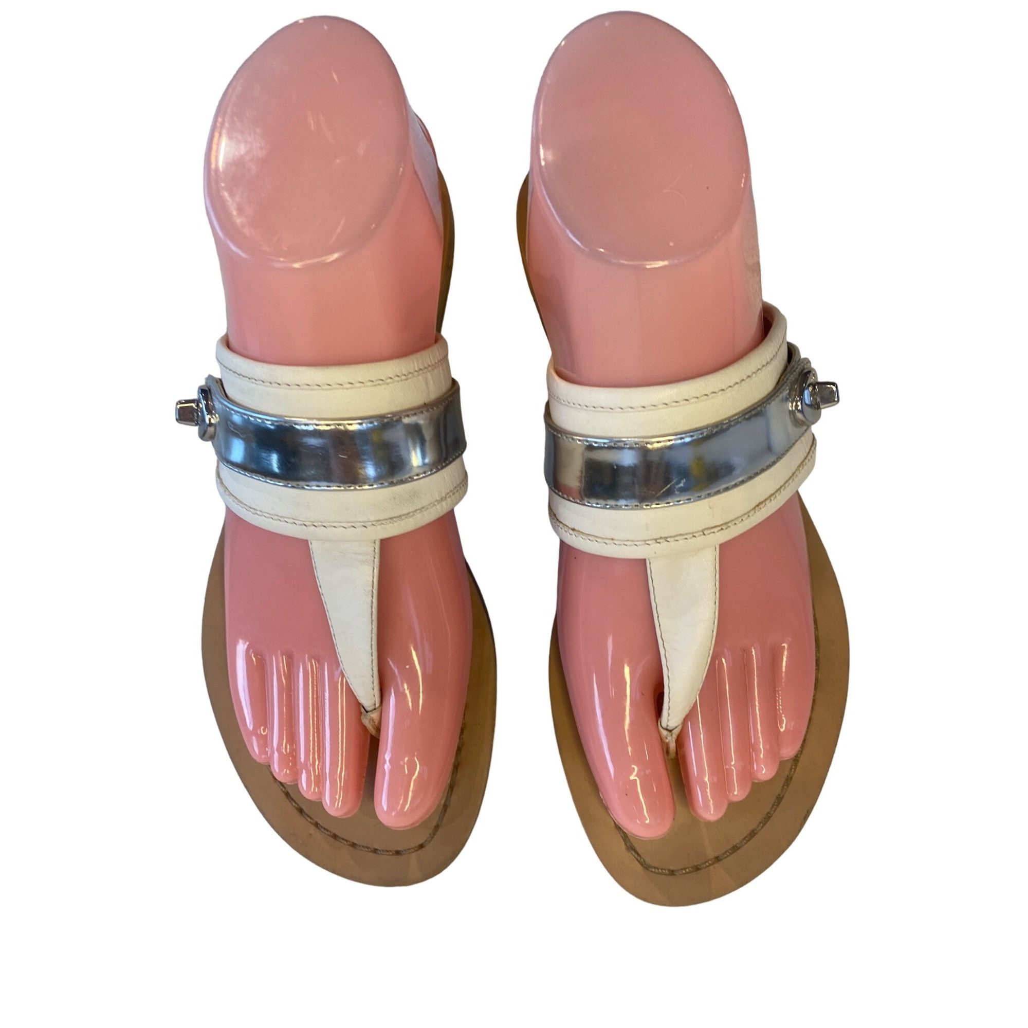 Coach Coach Women's 7 Eileen Turn lock Slide Sandals Ivory/Silver Size US 7 / IT 37 - 2 Thumbnail