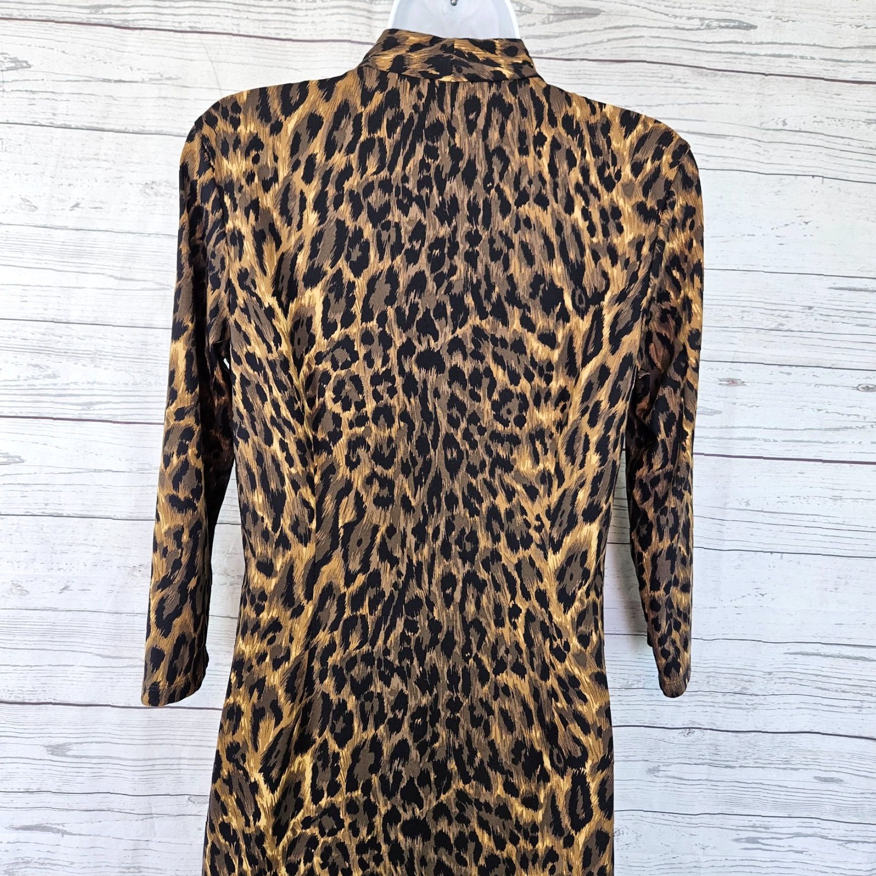J.McLaughlin J McLaughlin Womens Catalina Cloth Dress 3/4 Sleeve V-Neck Knee Length Animal Print Brown Black M Modern Sheath Womens Size M / US 6-8 / IT 42-44 - 4 Thumbnail
