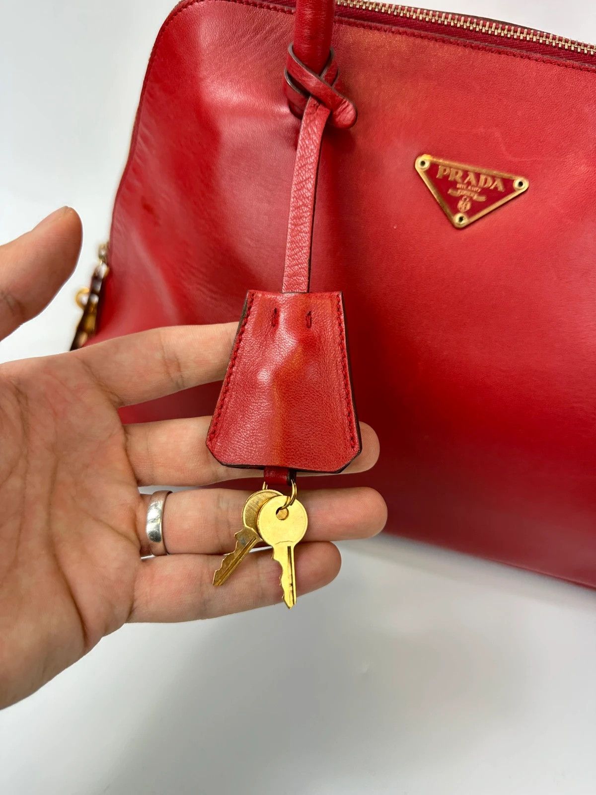 Prada Prada Milano Red Leather Handbag Gold Hardware Size ONE SIZE - 11 Thumbnail