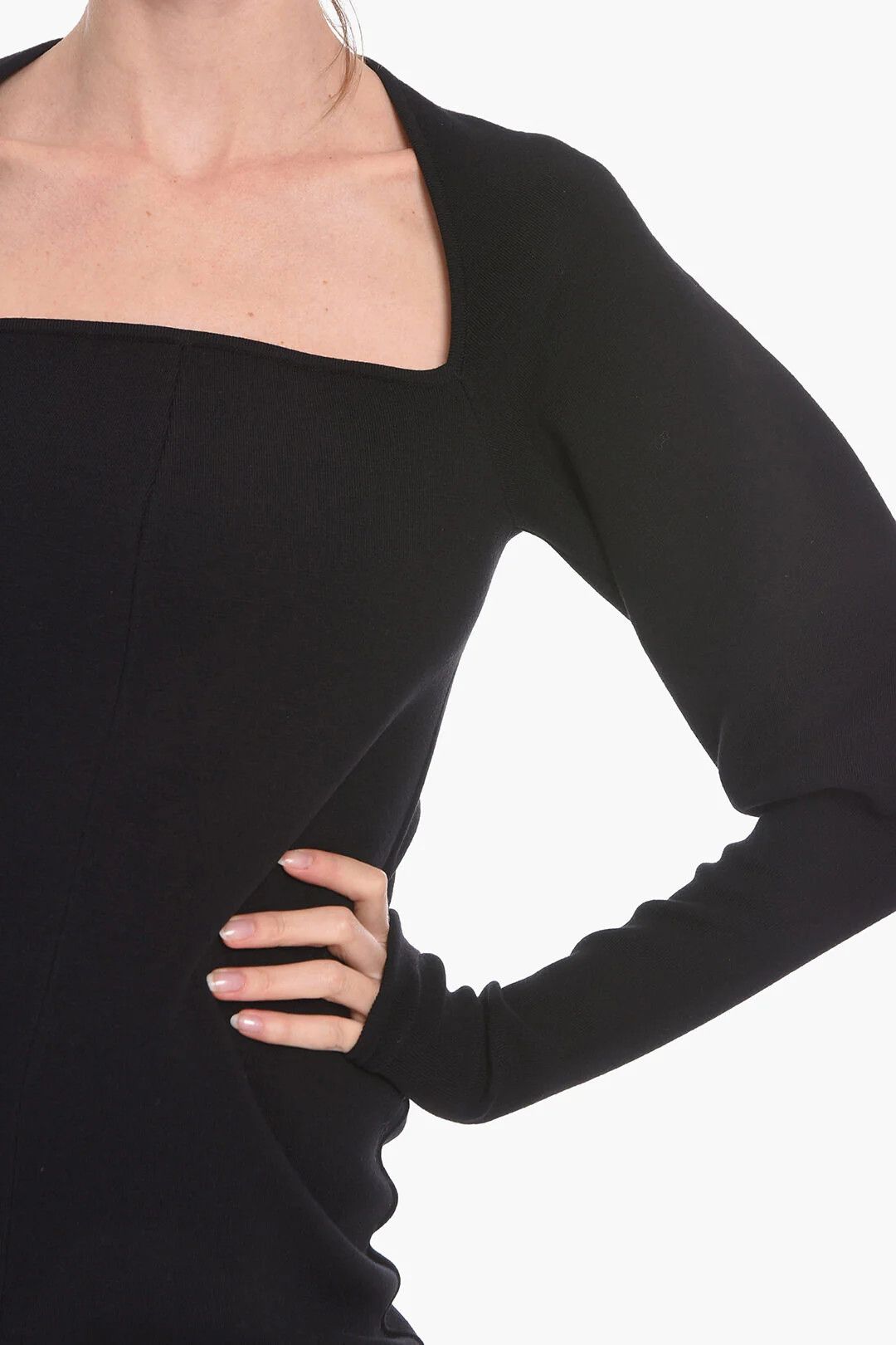 Bottega Veneta og1mm0426 Stretch Wool Knit Midi Dress in Black Size XS / US 0-2 / IT 36-38 - 3 Thumbnail