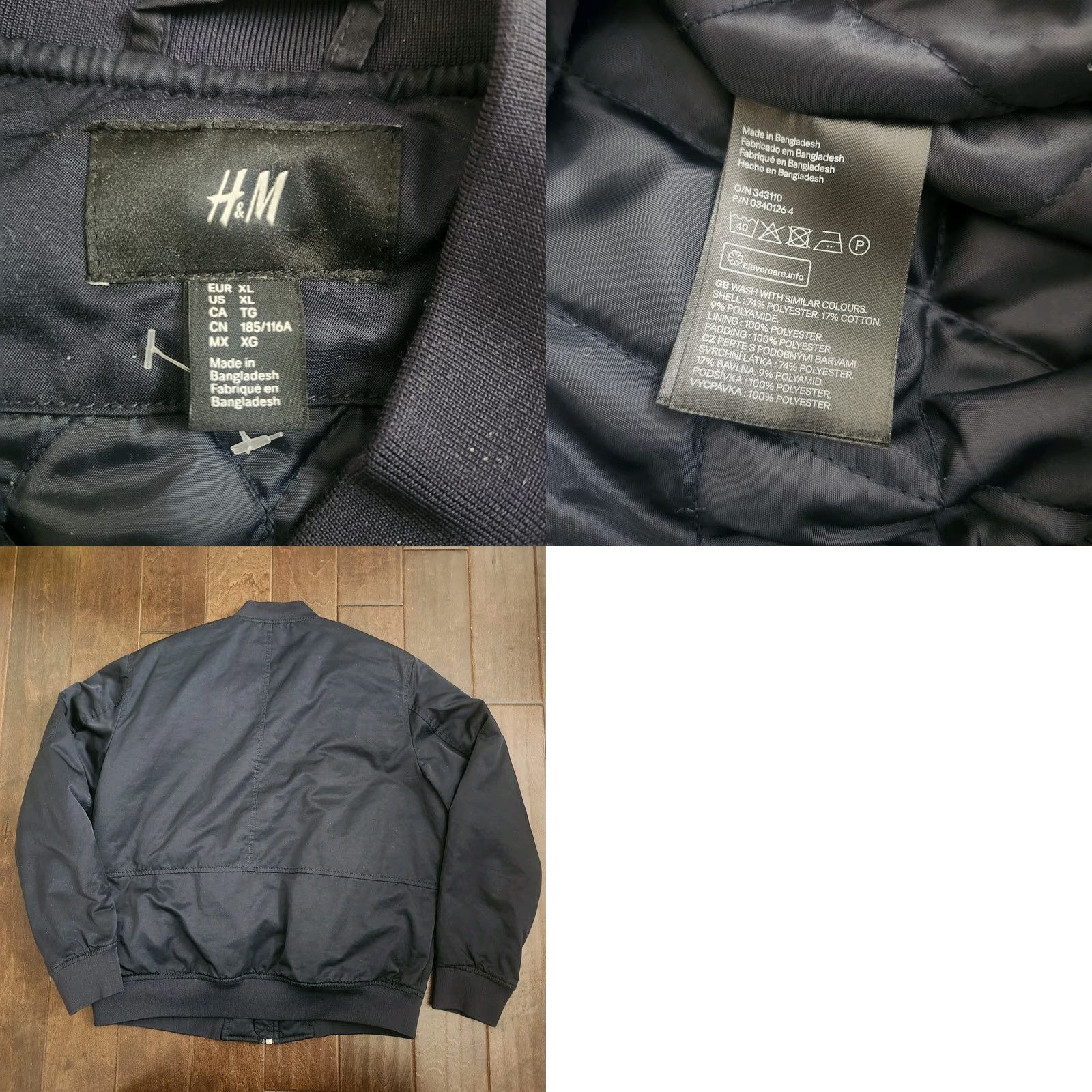 H&M H&M Bomber Jacket Mens XL Black Full Zip (Minor Stains) Size US XL / EU 56 / 4 - 9 Thumbnail
