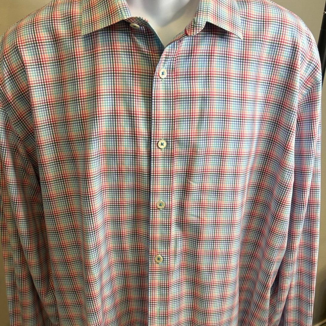 BUGATCHI Bugatchi Classic Fit Plaid Shirt XL Red Blue Cotton Size US XL / EU 56 / 4 - 3 Thumbnail
