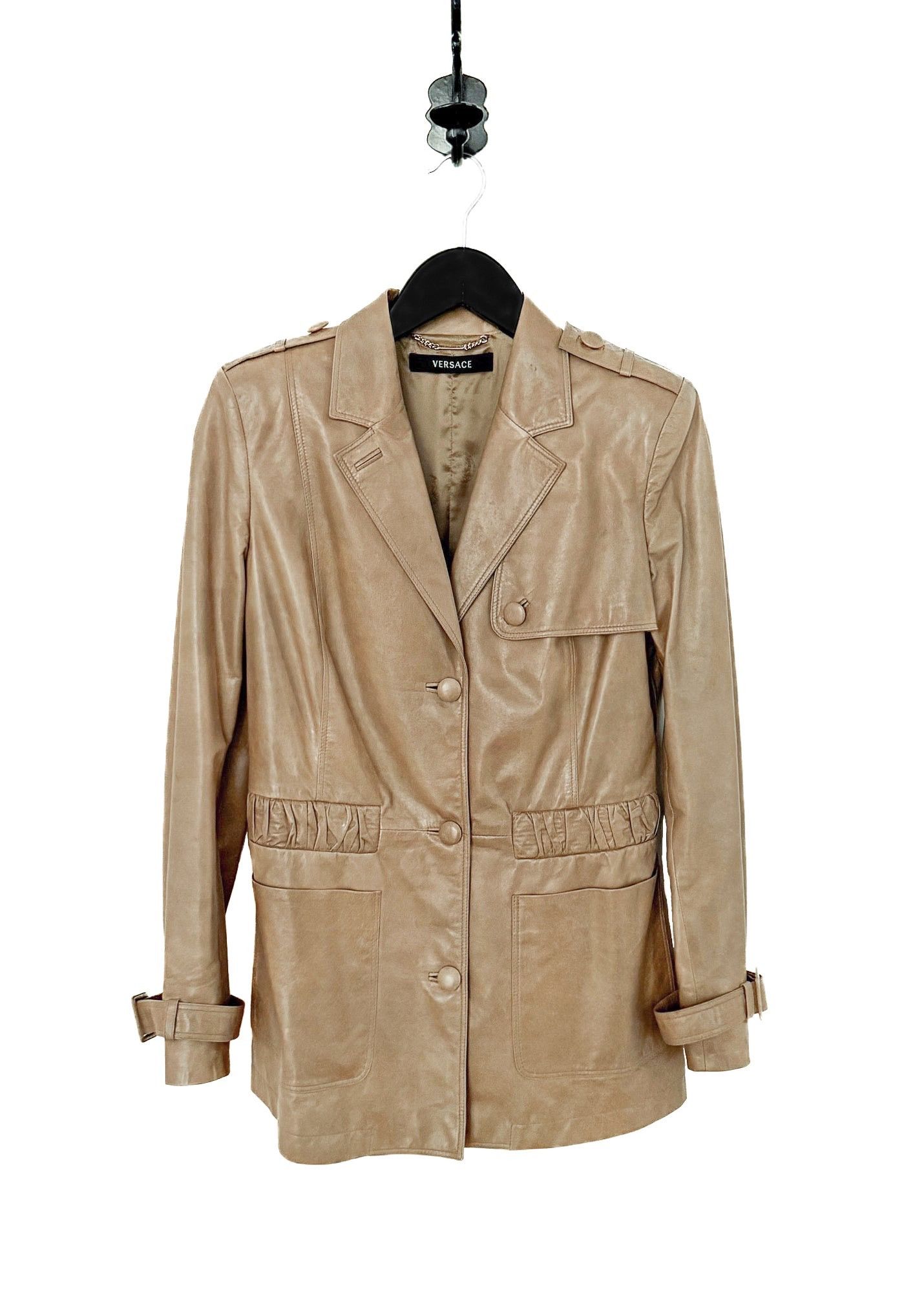 Versace Beige Buttoned Leather Jacket