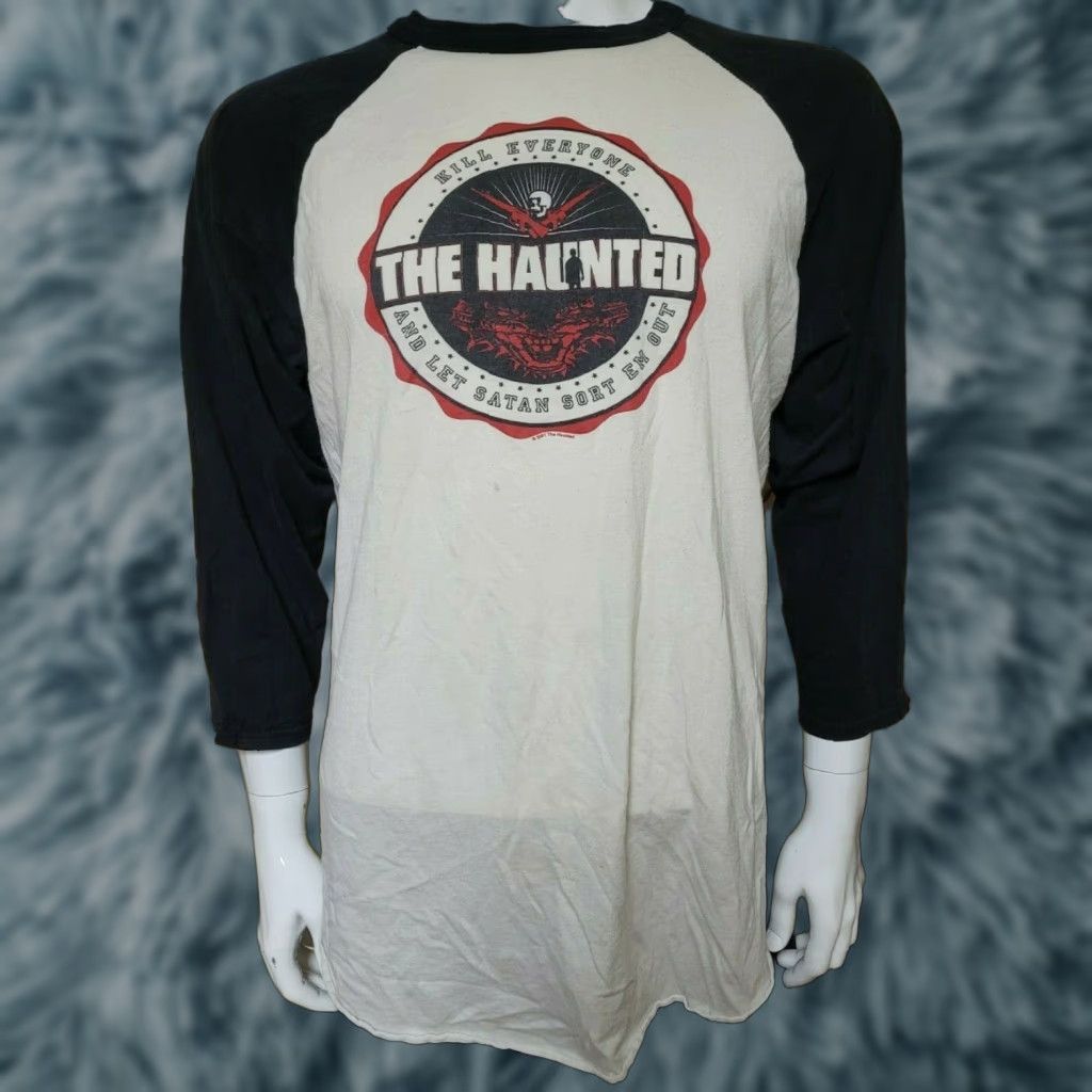 VTG Raglan Jersey Shirt The Haunted Swedish Death Metal Band XL 2001 Mens Graphic Tee White Cotton Blend Augusta Sportswear 3/4 Sleeve