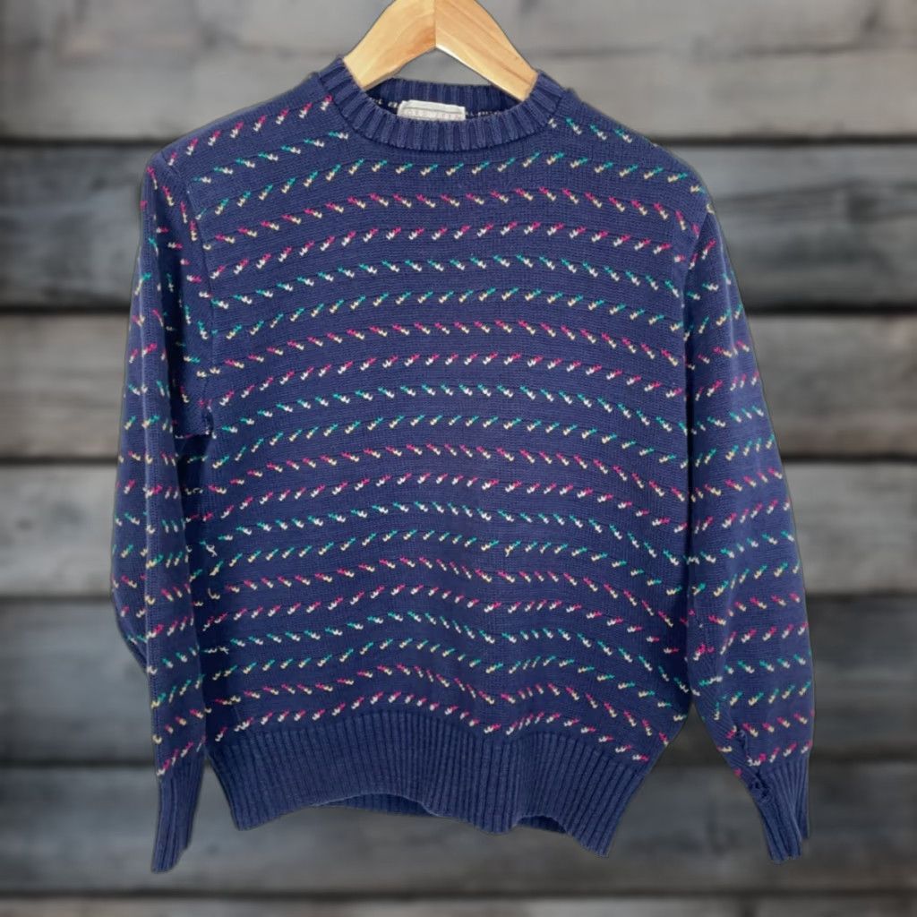 Vintage Vintage Yes Lord Jeff 80s Sweater Adult Large XL Tag Dark Blue Geometric Pattern Cotton Size US L / EU 52-54 / 3 - 1 Thumbnail