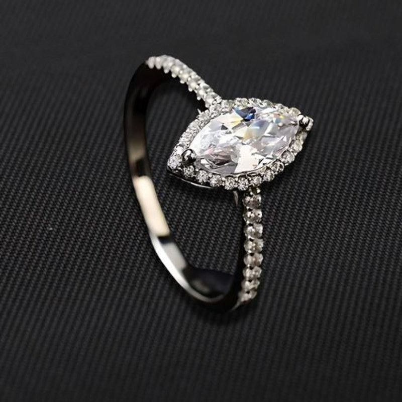 Other Moissanite Ring Marquise Cut Halo Pave Silver 7 NWT Size ONE SIZE - 2 Thumbnail