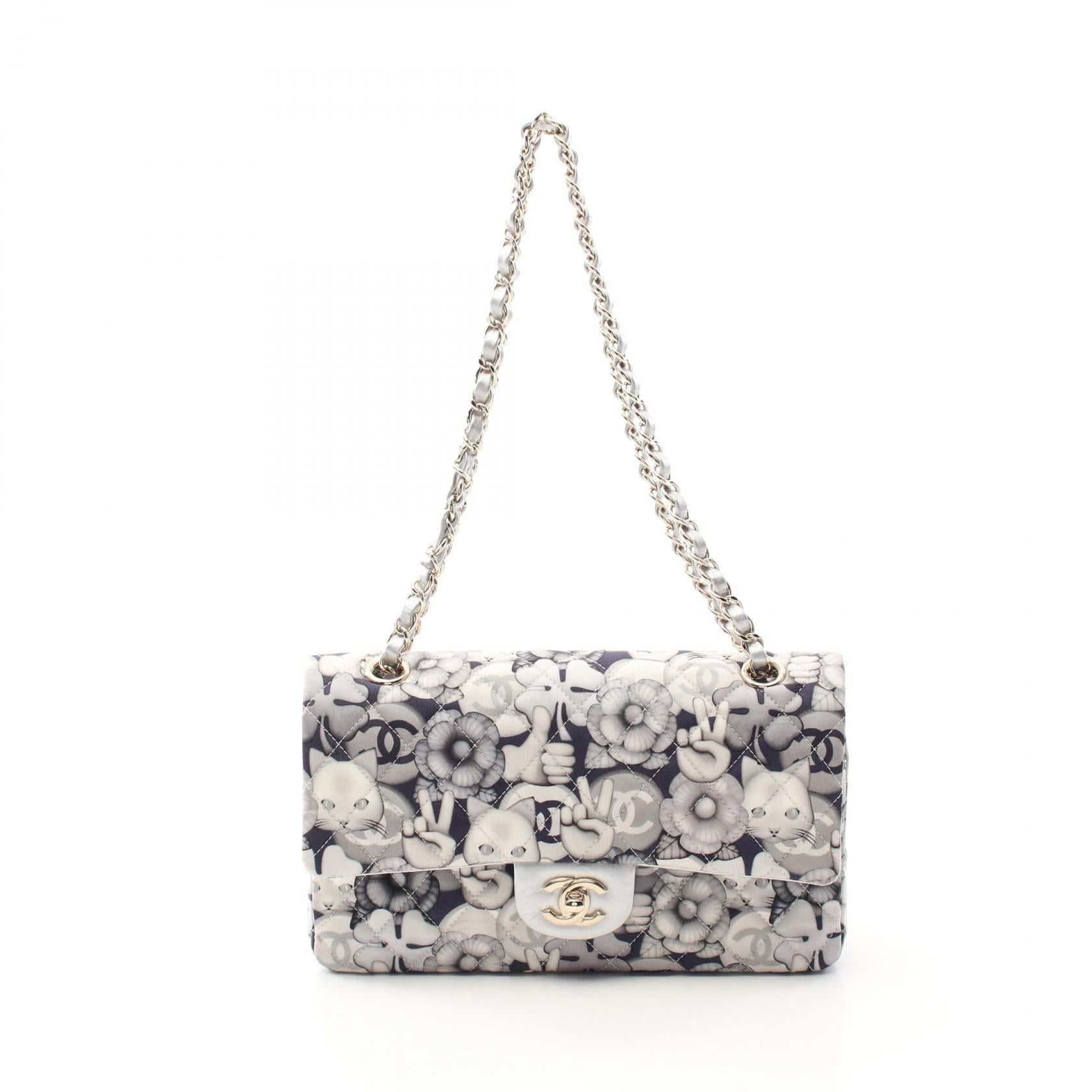 Chanel Chanel Matelasse Double Flap Chain Shoulder Bag Cat Pattern Nylon Lambskin Navy Gray Silver Hardware Size ONE SIZE - 1 Thumbnail