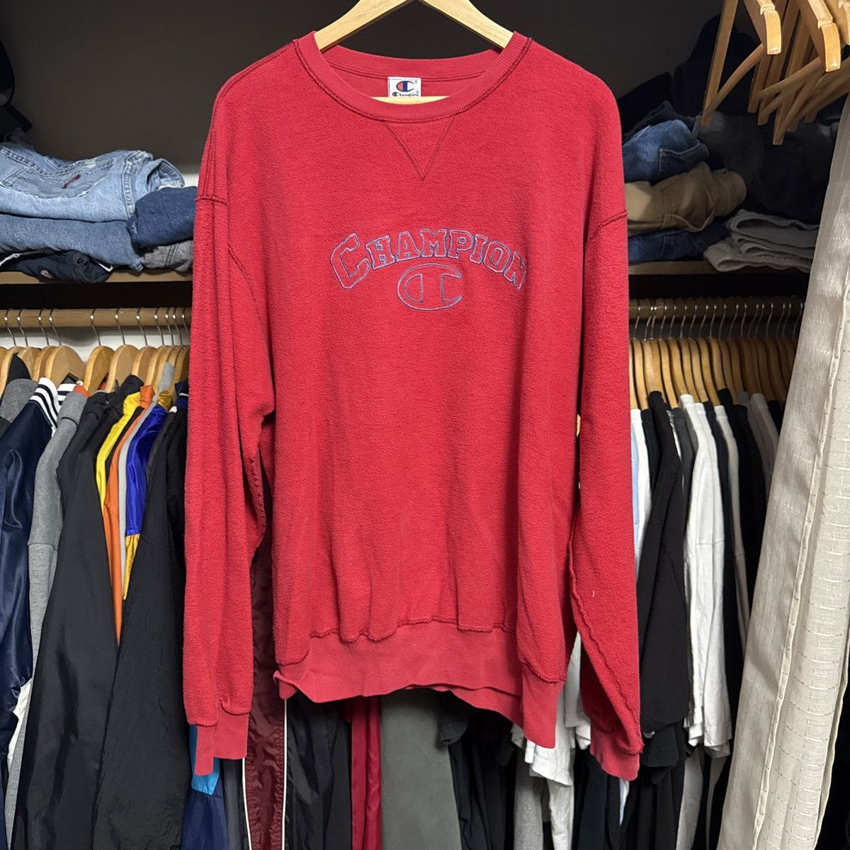 Champion VINTAGE Champion Mens 2XL Inside Out Fleece Crewneck 90s Y2K Size US XXL / EU 58 / 5 - 1 Thumbnail