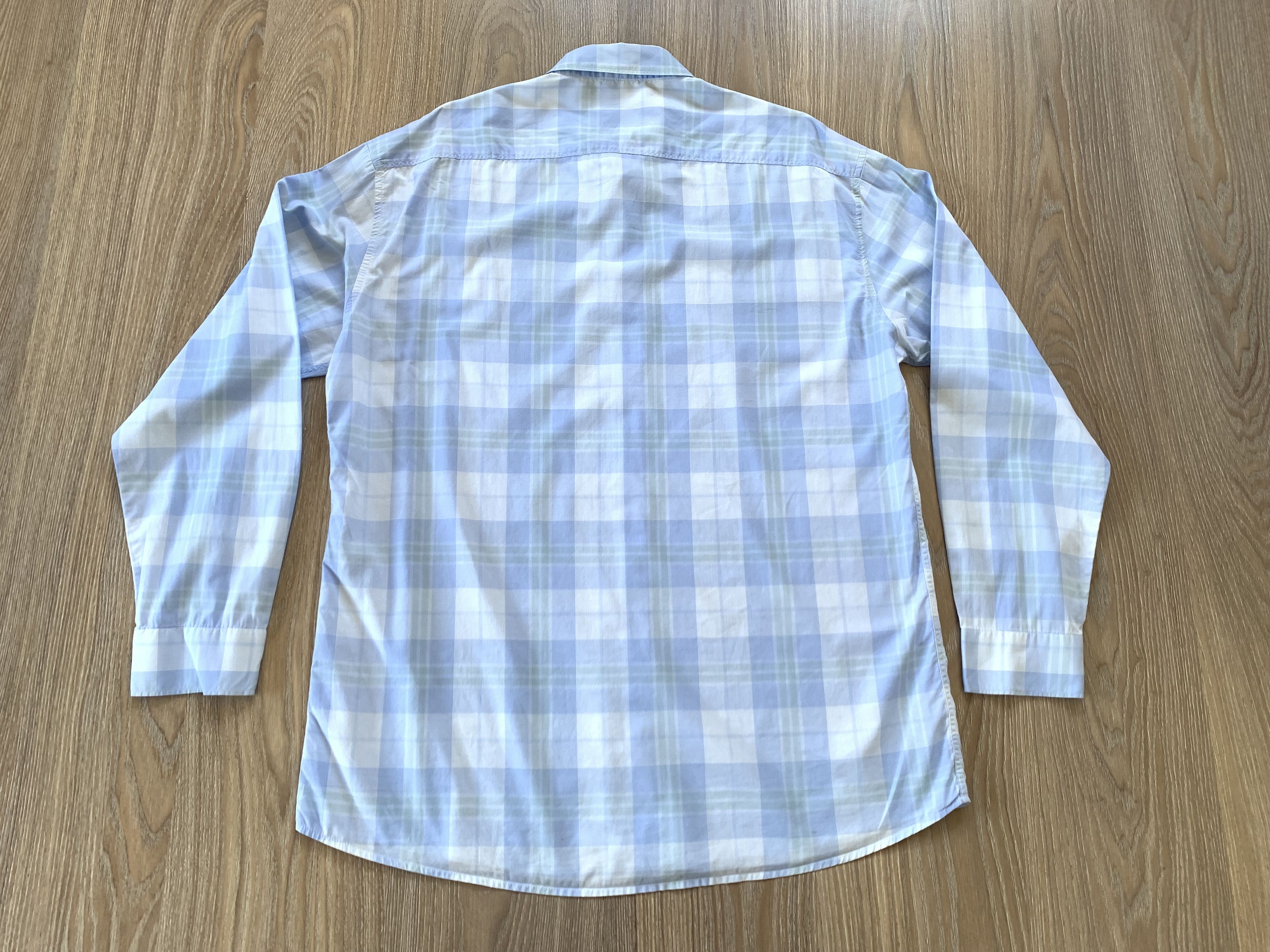 Hugo Boss Hugo Boss Light Blue Cotton Plaid Button Up Shirt Size US L / EU 52-54 / 3 - 3 Thumbnail