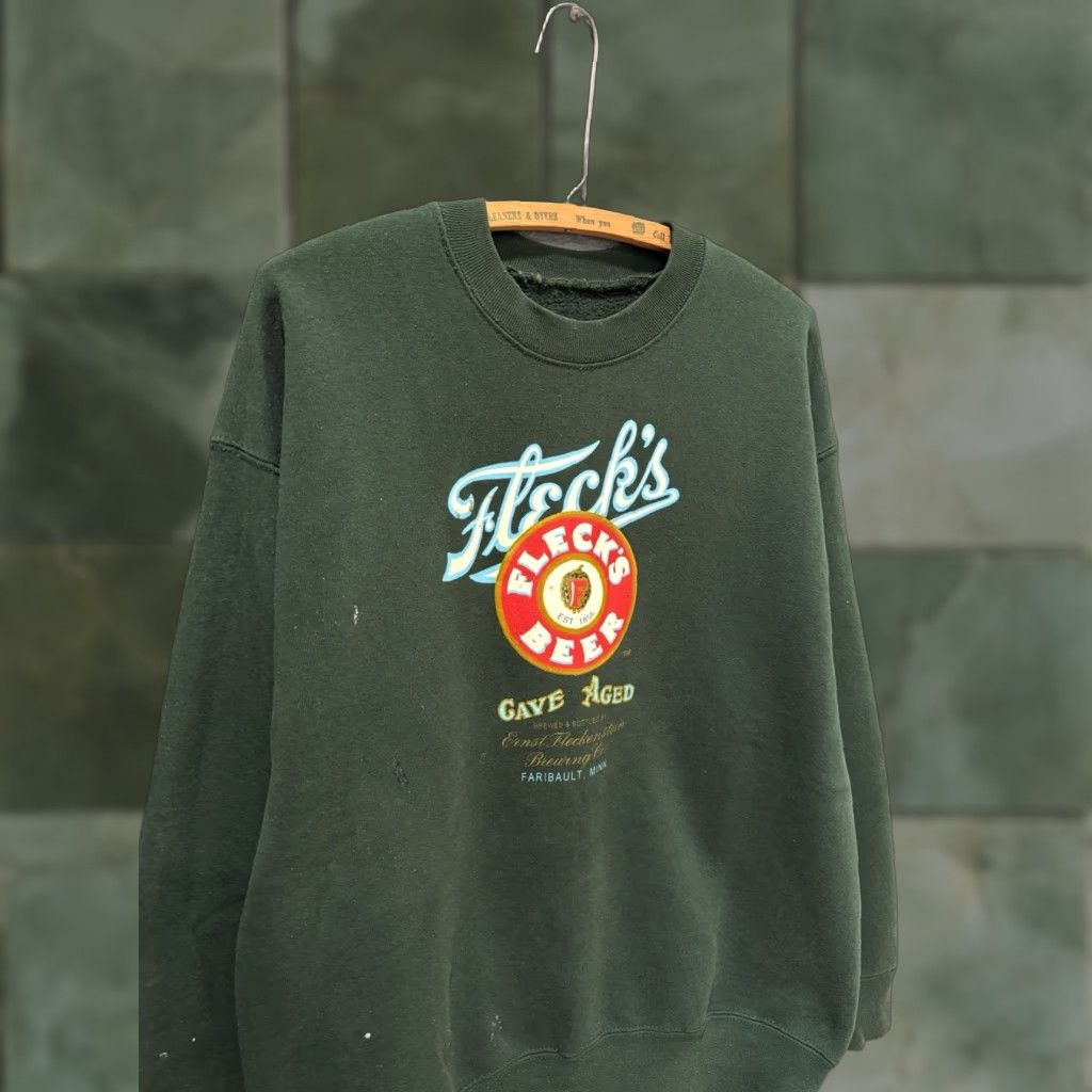 Vintage VINTAGE Flecks Beer Sweatshirt Green 90s Mens M Cotton Pullover Sweatshirt Mid USA Size US M / EU 48-50 / 2 - 1 Thumbnail