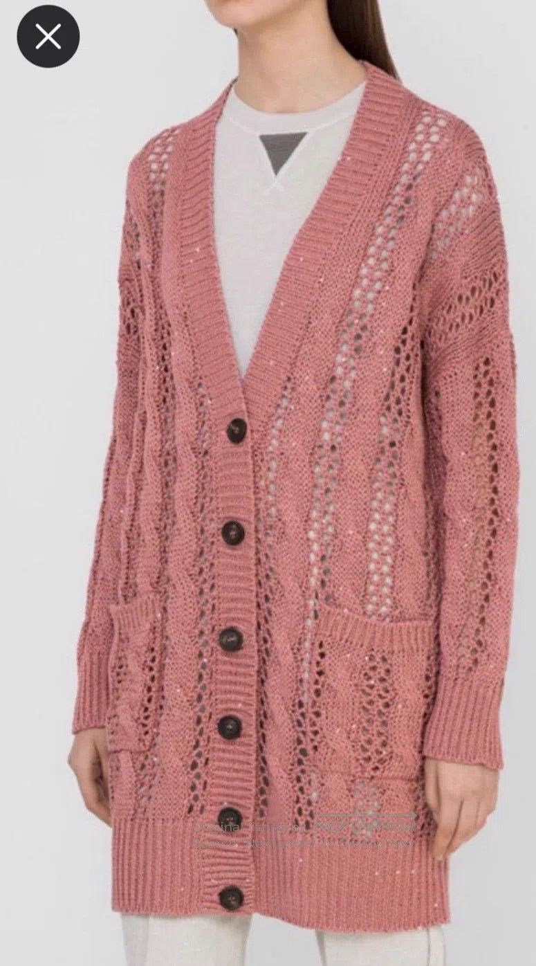 Brunello Cucinelli Brunello Cucinelli Linen Silk Sequin Cutout Cardigan Size S / US 4 / IT 40 - 1 Thumbnail