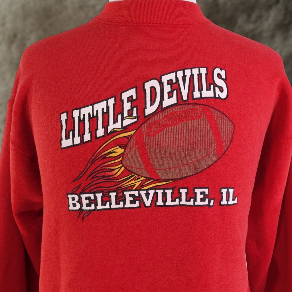 Fruit Of The Loom VINTAGE FRUIT OF THE LOOM LITTLE DEVILS BELLEVILLE IL MASCOT PULLOVER SWEATSHIRT L RED USA MADE Mens Size US L / EU 52-54 / 3 - 1 Thumbnail