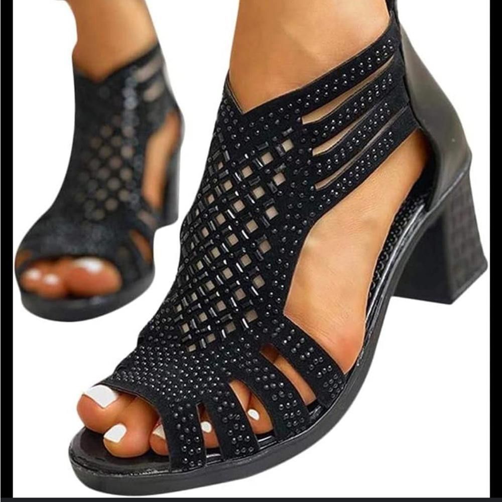 Designer Brand new Black Rhinestone Embellished Sandals Size 8 Size US 5.5 / IT 35.5 - 1 Thumbnail