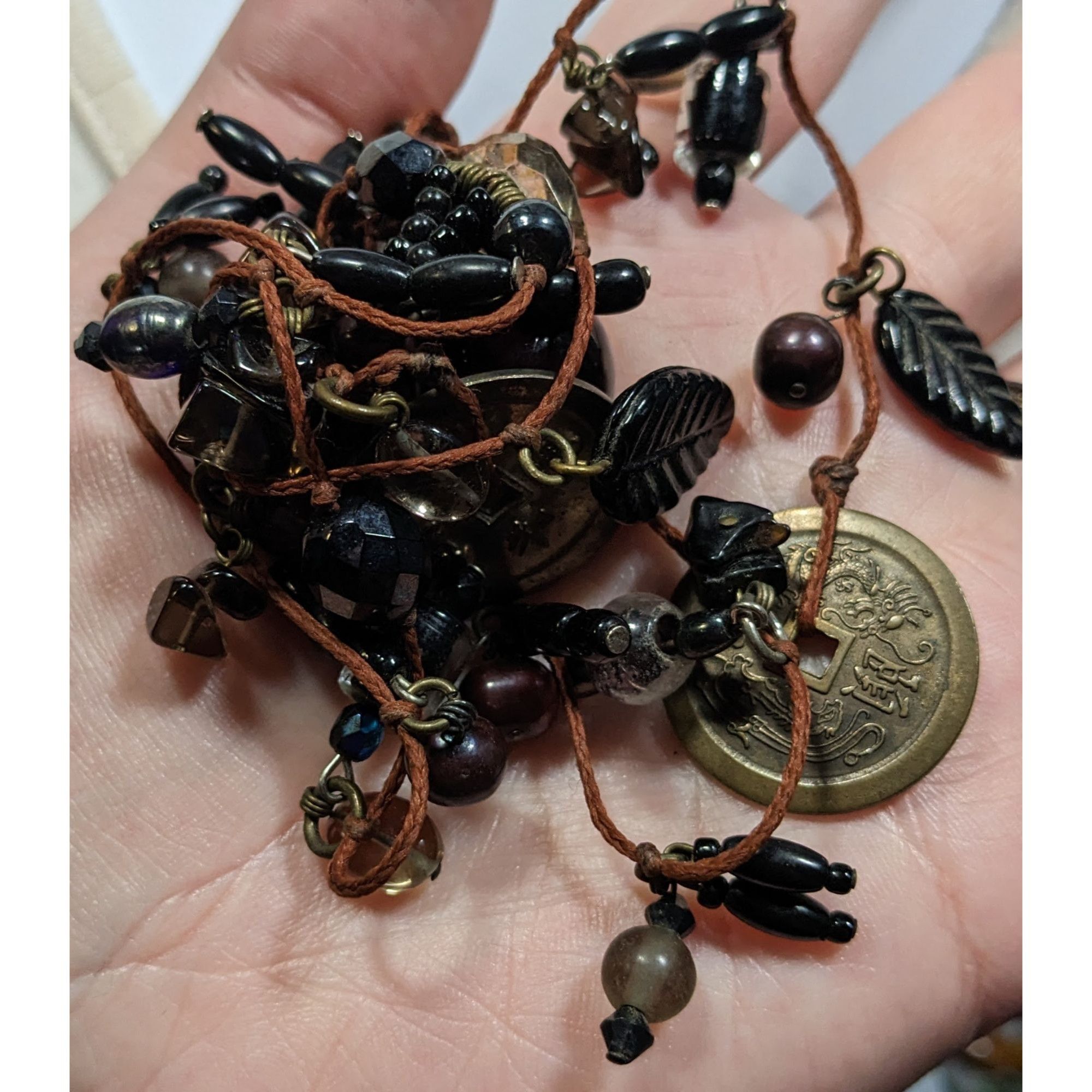 Handmade Handmade Glass Charm Wrap Necklace With Vintage Coin Accents Size ONE SIZE - 4 Thumbnail