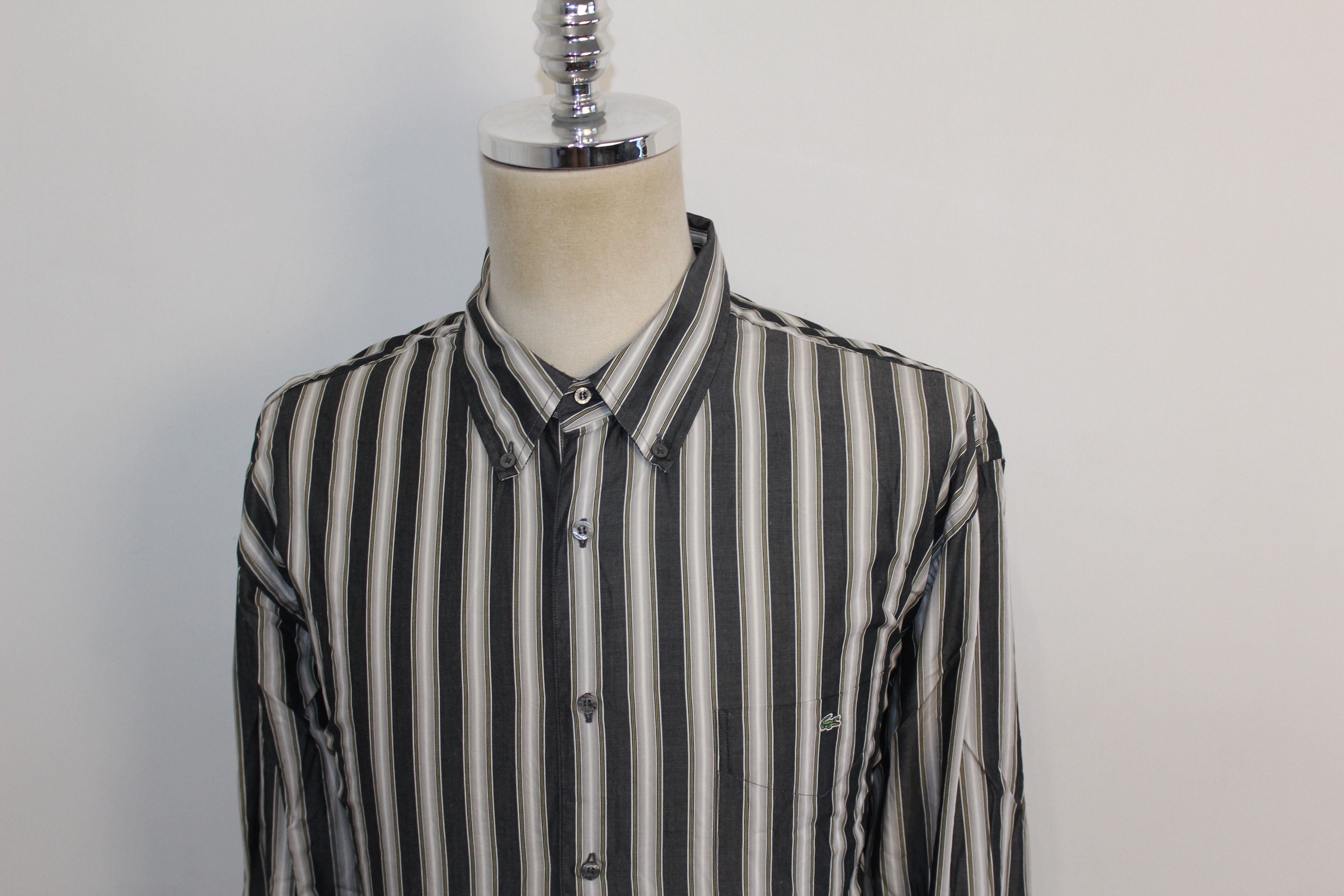 Lacoste Mens LACOSTE Long Sleeve Grey Striped Shirt Top Size M Size US XL / EU 56 / 4 - 4 Thumbnail