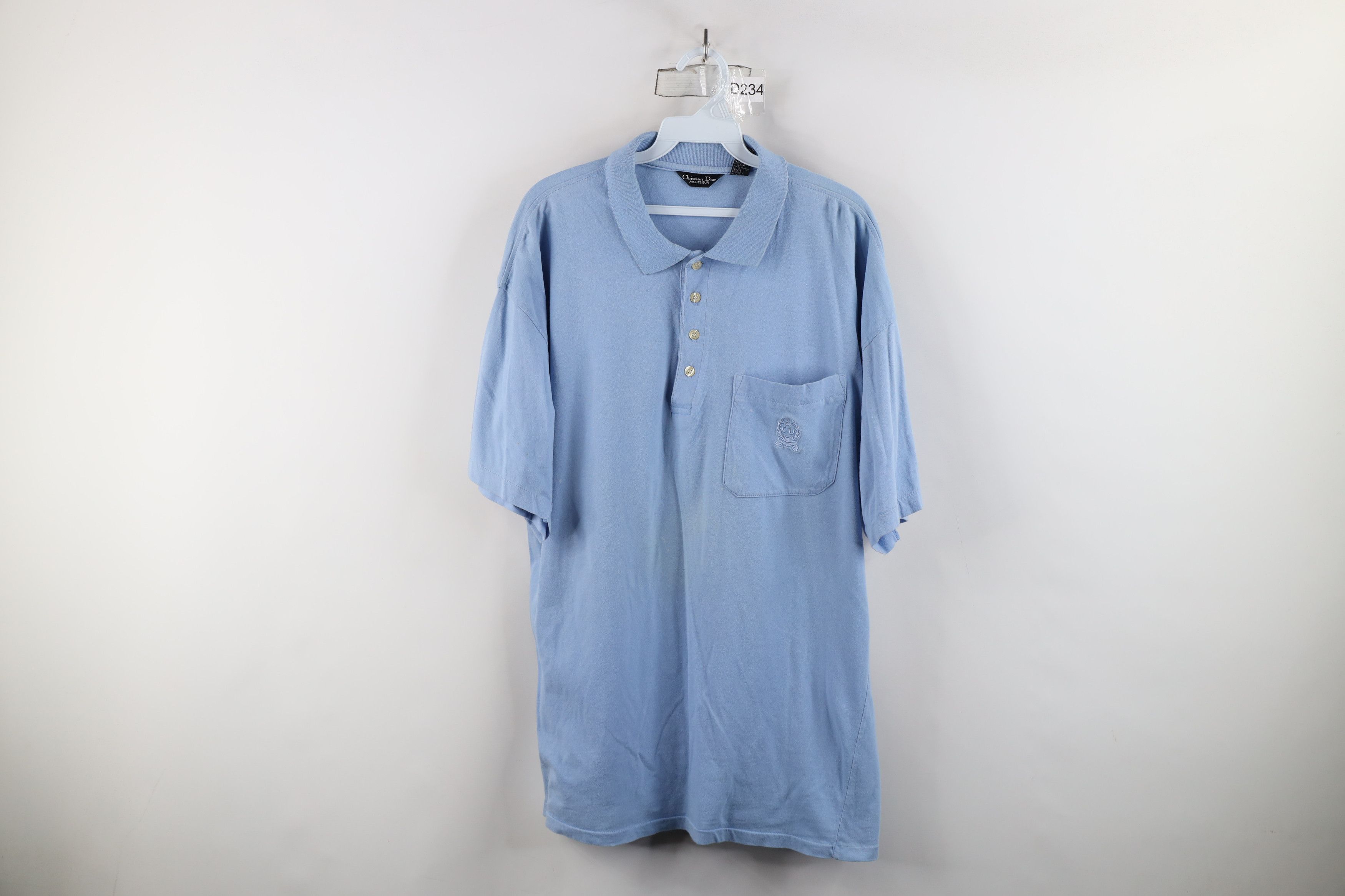 Christian Dior Monsieur × Vintage Vintage 90s Christian Dior Spell Out Crest Polo Shirt Blue Size US XL / EU 56 / 4 - 1 Thumbnail