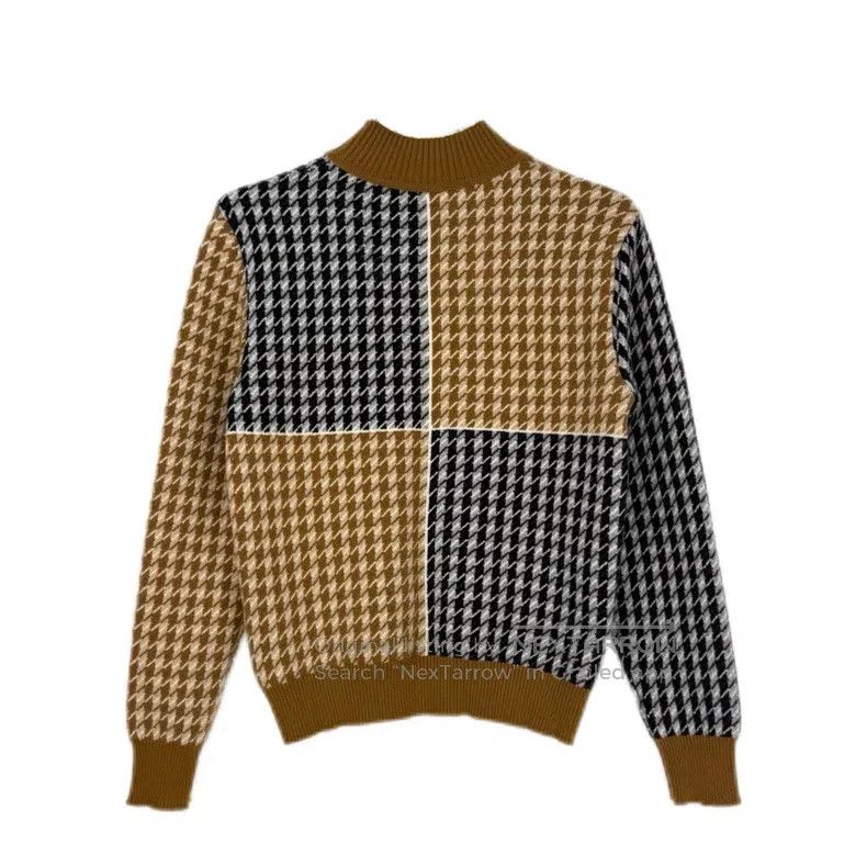 Hermes Hermes Gray Beige Houndstooth Cashmere Metal Logo Sweater Size XS / US 0-2 / IT 36-38 - 2 Thumbnail