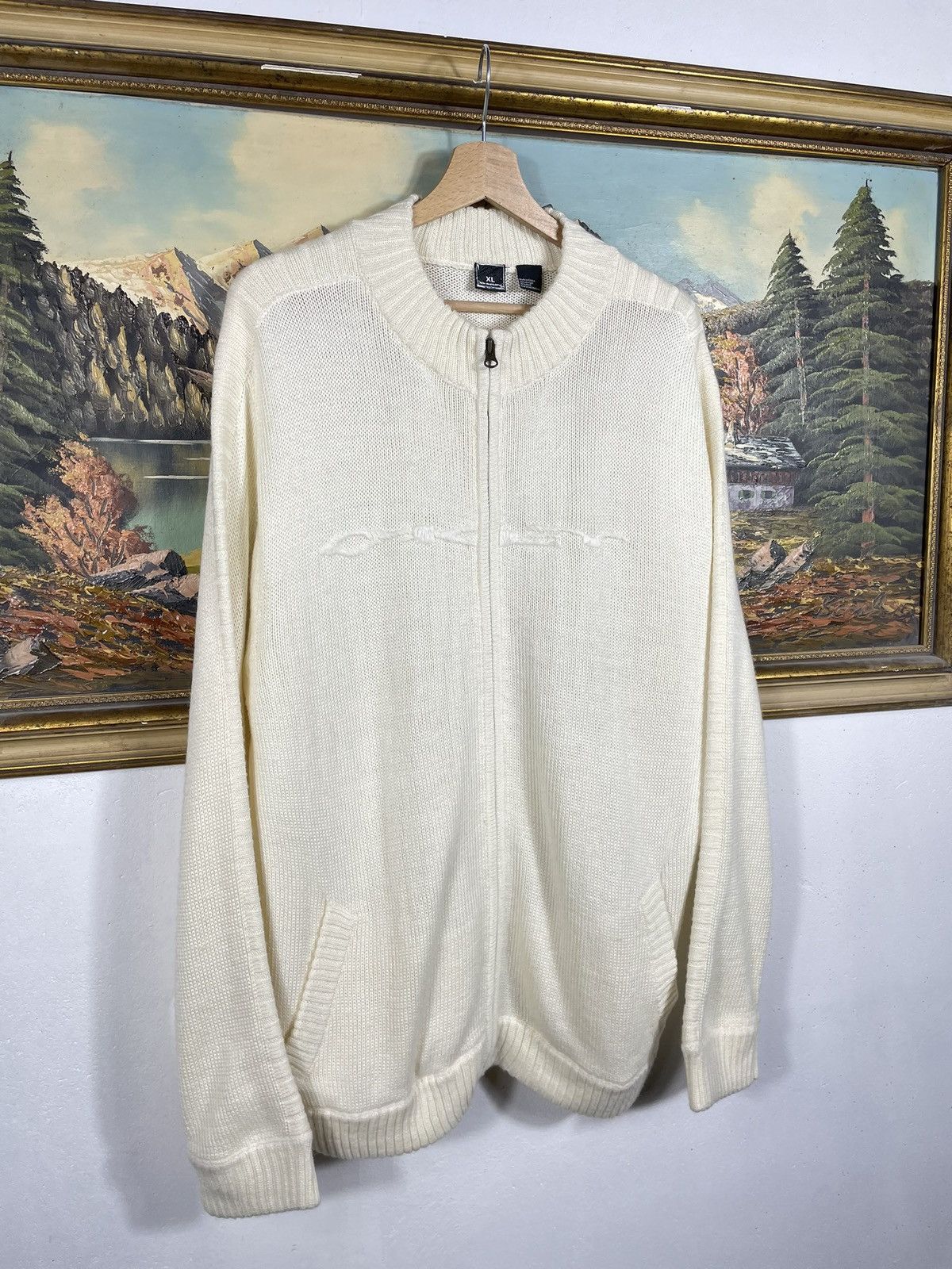 Oakley × Vintage Oakley Vintage Zip Sweater Knitwear Spellout Big Logo Jumper Size US XL / EU 56 / 4 - 4 Thumbnail