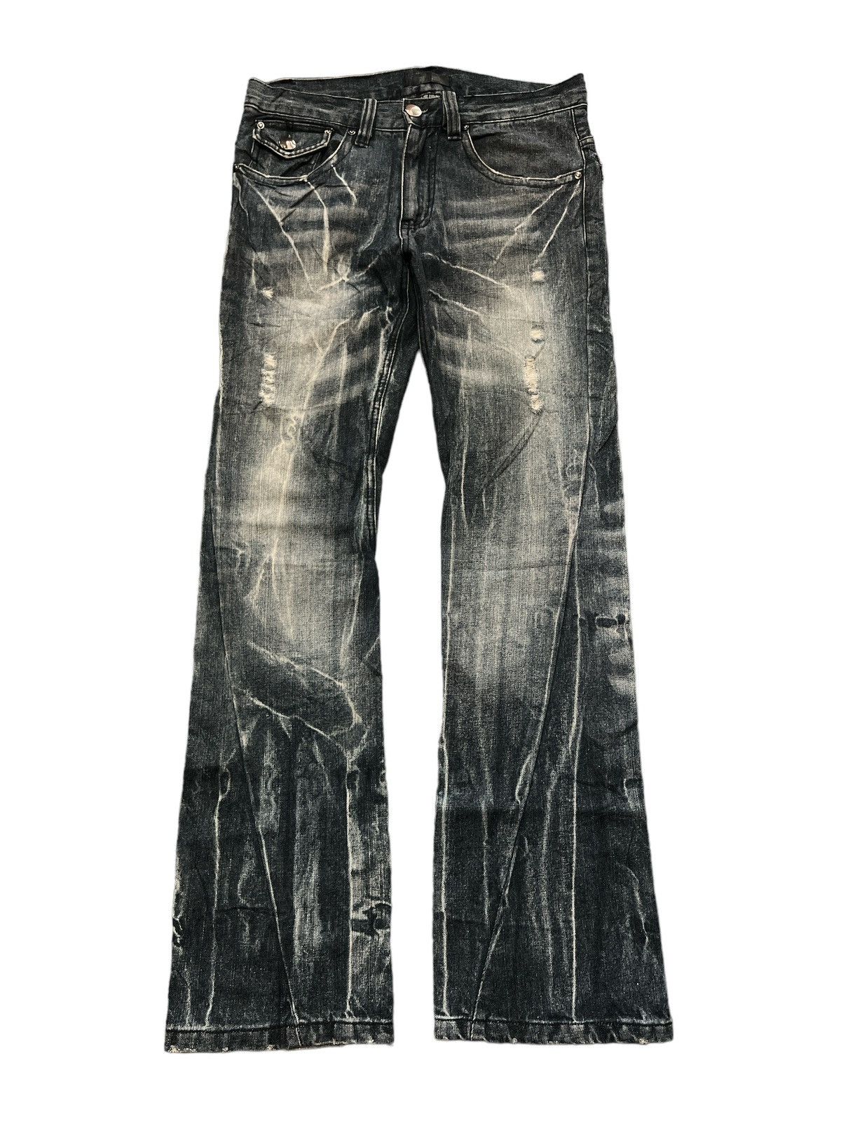 Vintage FLARED💥BLACK BACCARA TWISTED RIPPED DISTRESSED DENIM PANT Size US 30 / EU 46 - 1 Thumbnail