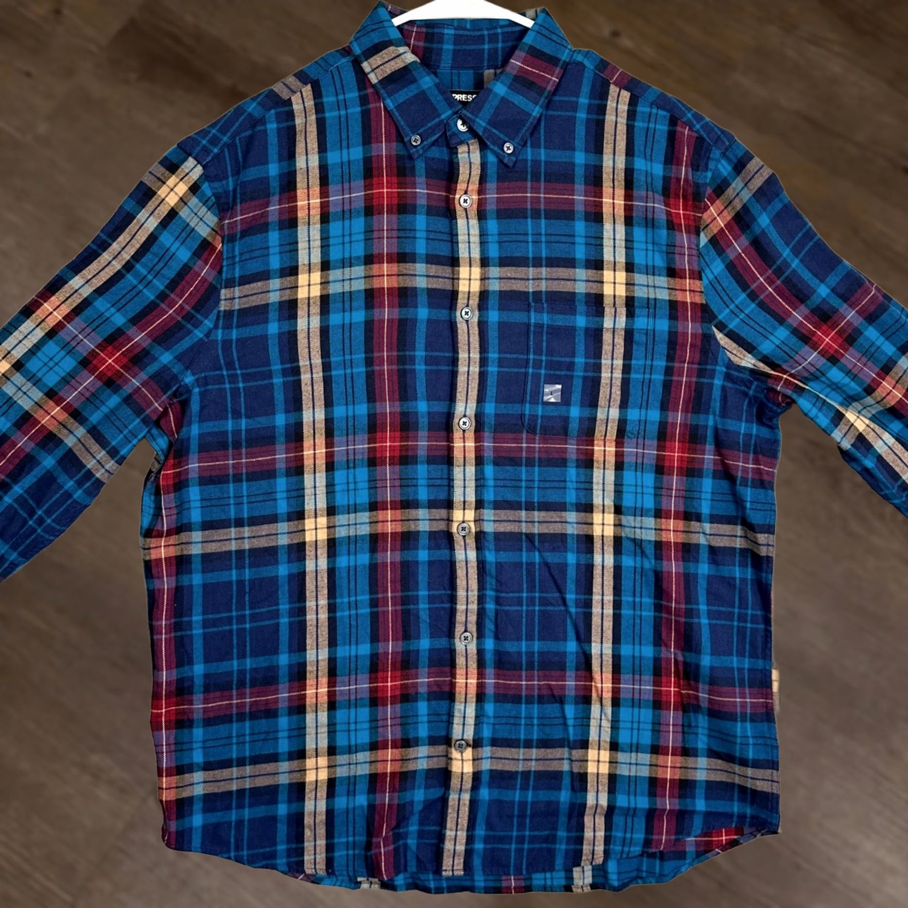 Express NEW Express Shirt Mens Large Blue Multi Plaid Flannel Button Down Stretch Pocket Size US L / EU 52-54 / 3 - 1 Thumbnail