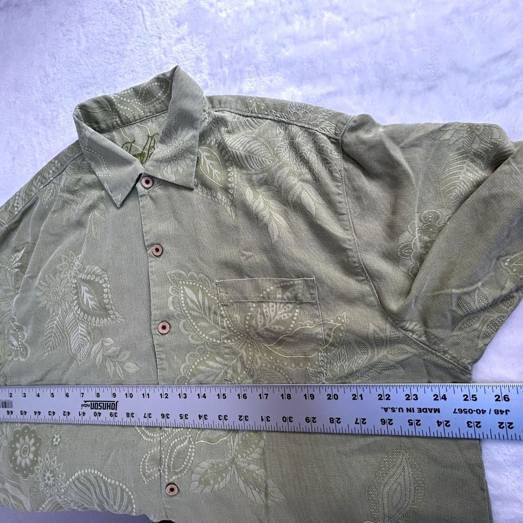 Tommy Bahama Tommy Bahama Mens Green Jacquard Floral Hawaiian Short Sleeve Button-Up Shirt XL Size US XL / EU 56 / 4 - 6 Thumbnail