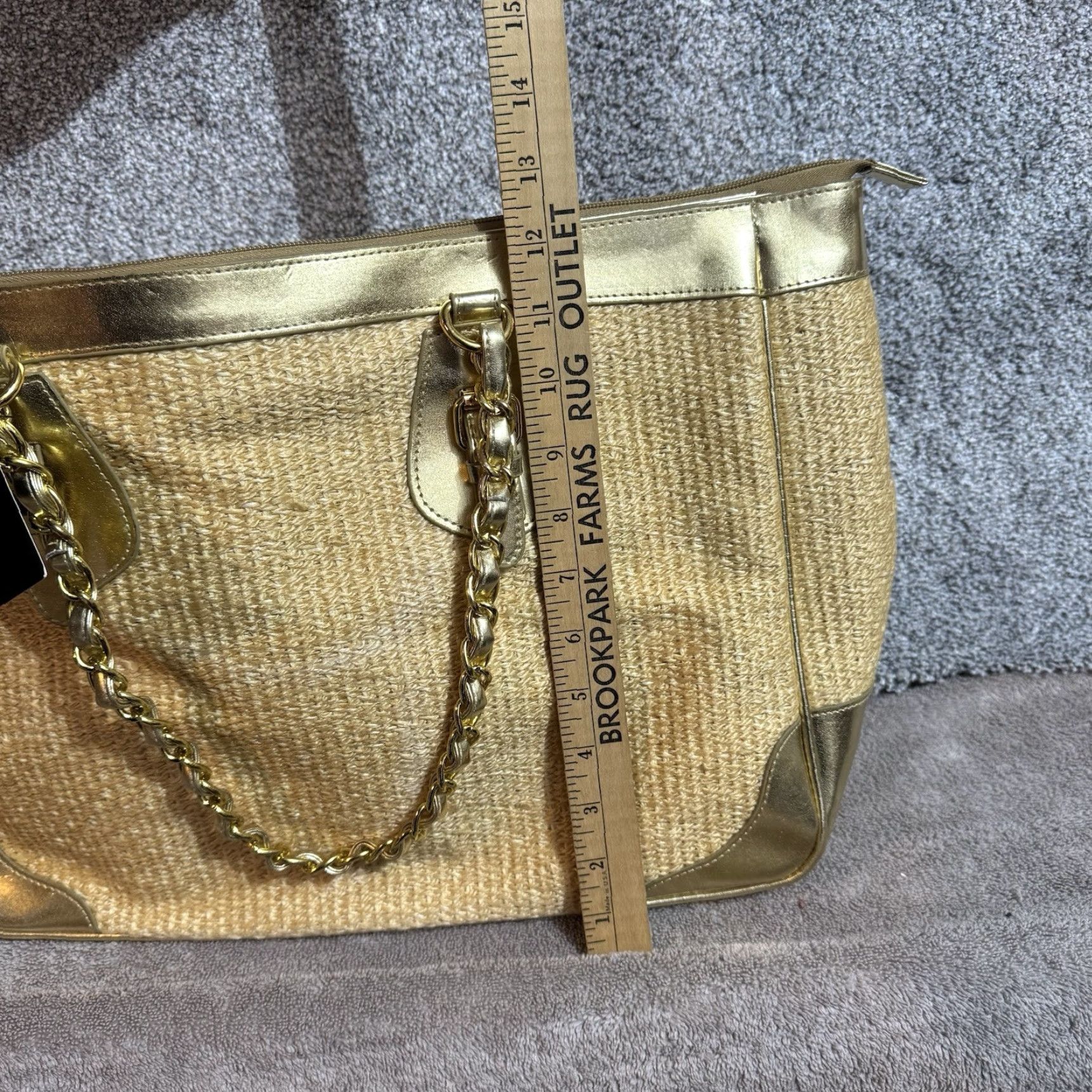 Vintage Y2K Boho Chic Woven Tote Bag Womens Gold Sparkly Metallic Chain Strap Tote Bag Size ONE SIZE - 5 Thumbnail