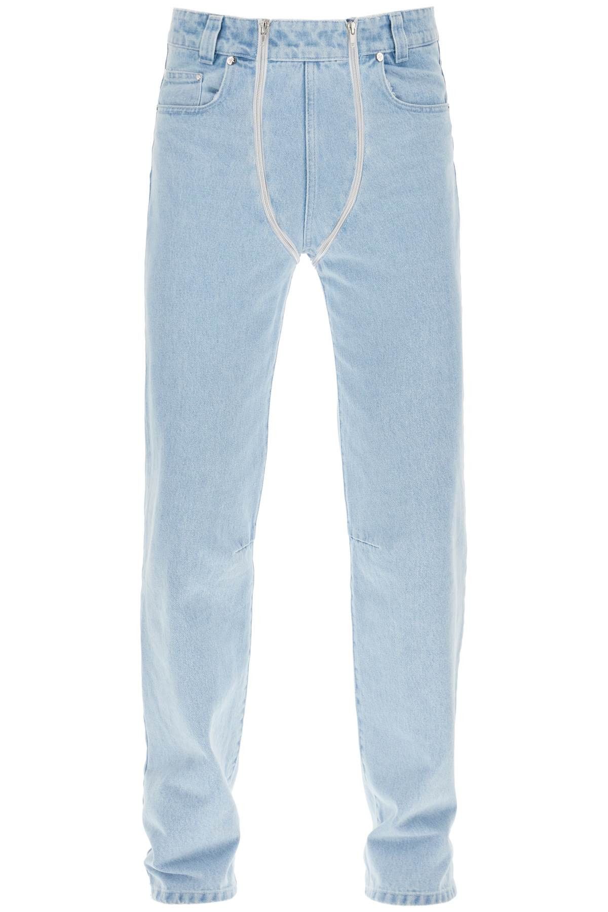 image of Gmbh Straight Leg Jeans With Double Zipper in Light Indigo Blue, Men's (Size 32)