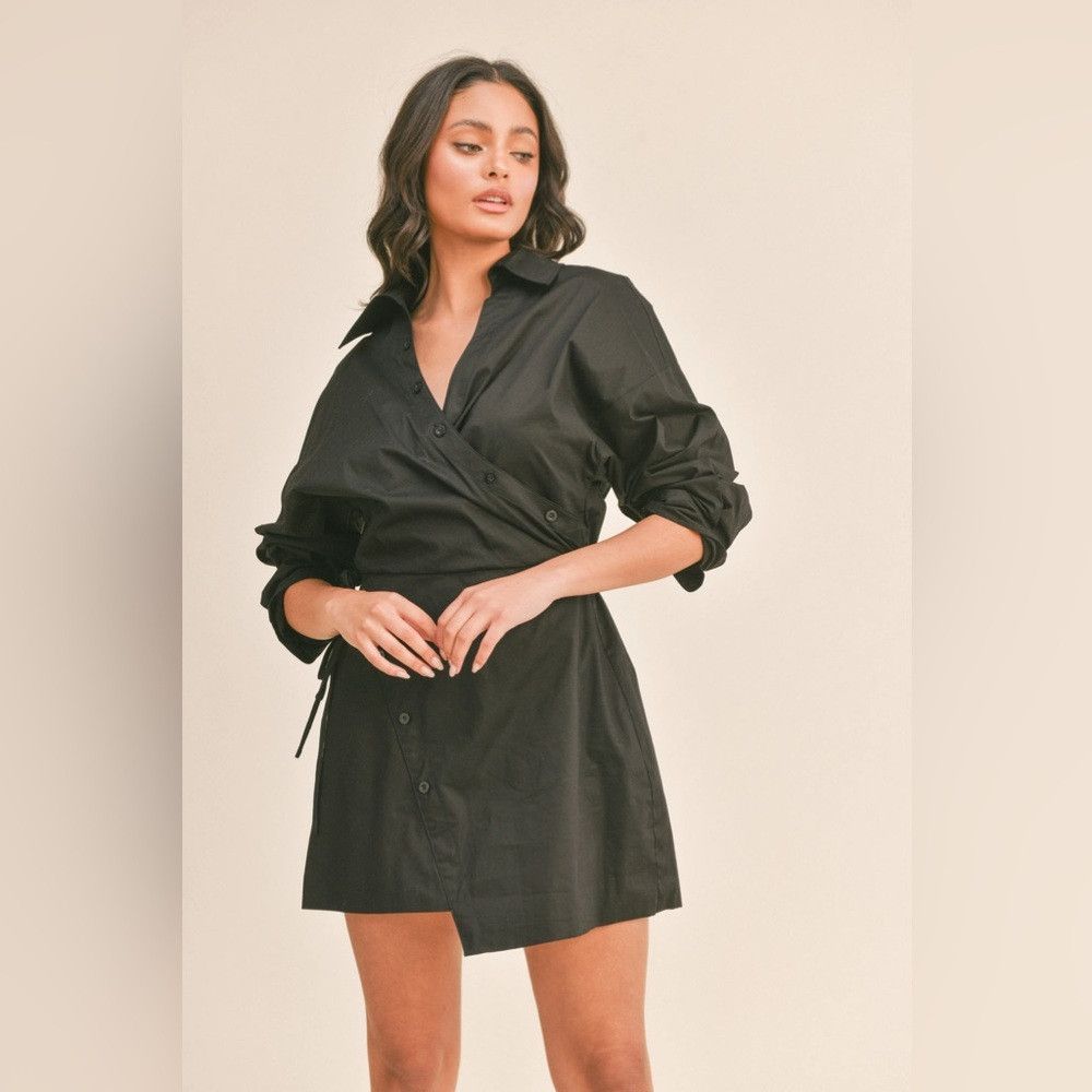 The Unbranded Brand New Klesis Collared Long Sleeve Poplin Dress in Black Medium Size M / US 6-8 / IT 42-44 - 1 Thumbnail