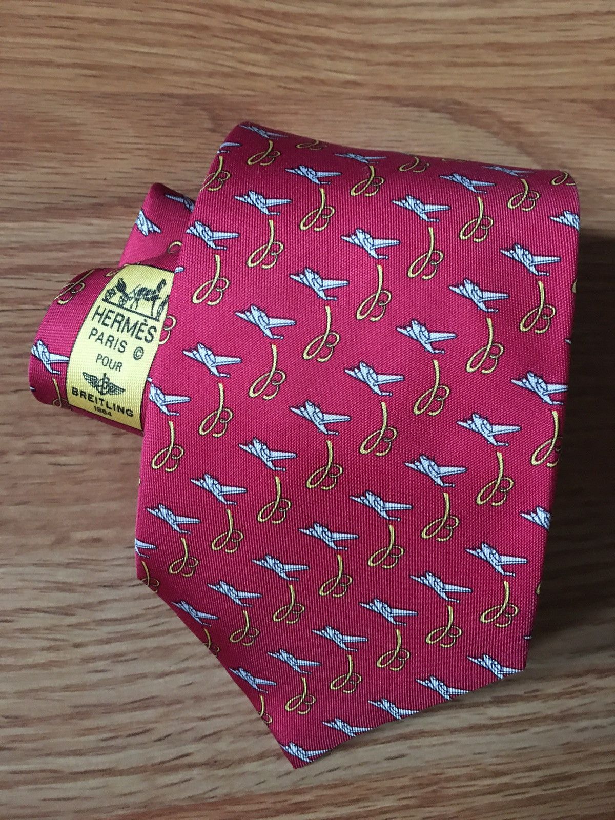 Hermes HERMES Paris Breitling RARE 5021 EA Silk Mens Tie Size ONE SIZE - 1 Thumbnail