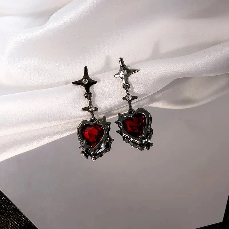 Jewelry Goth Liquid Heart Cross Earrings Size ONE SIZE - 2 Thumbnail